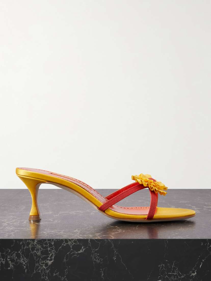 Manolo Blahnik Paliss 50 Appliquéd Grosgrain Mules