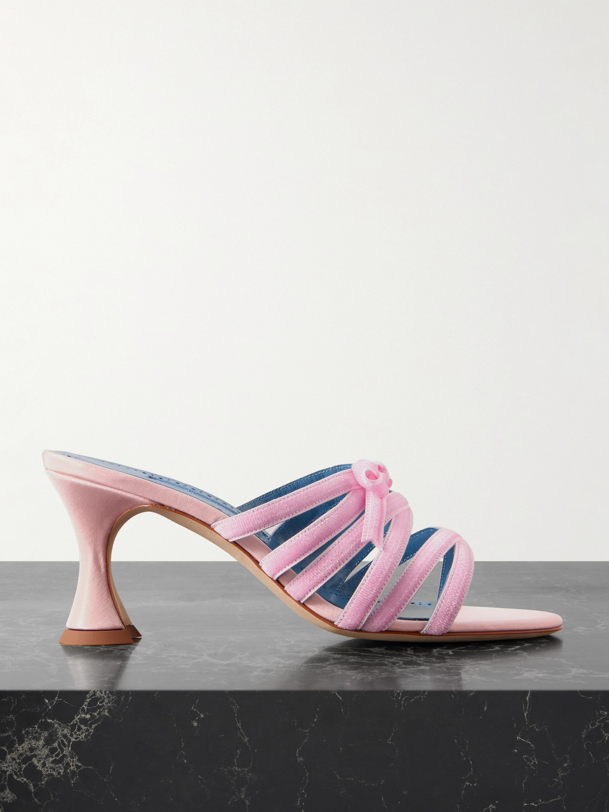 Manolo Blahnik Clementel 70 Velvet-trimmed Satin Mules In Pink