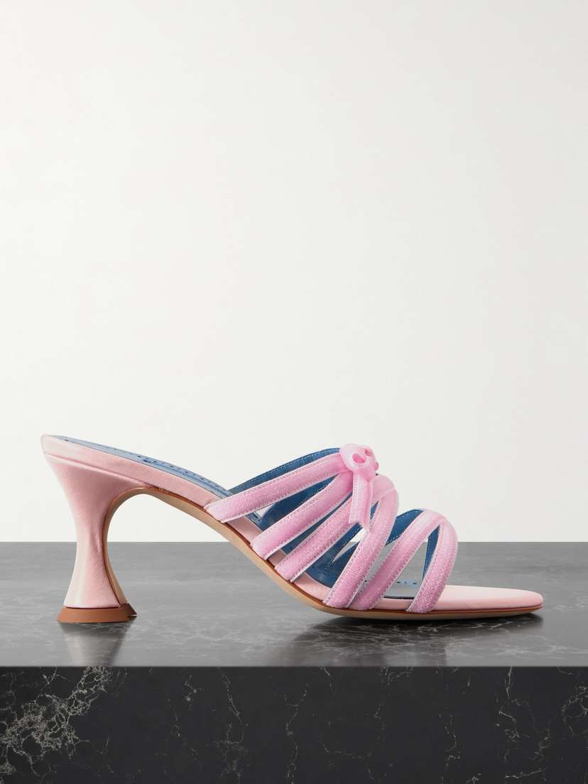 Manolo Blahnik Clementel 70 Velvet-trimmed Satin Mules