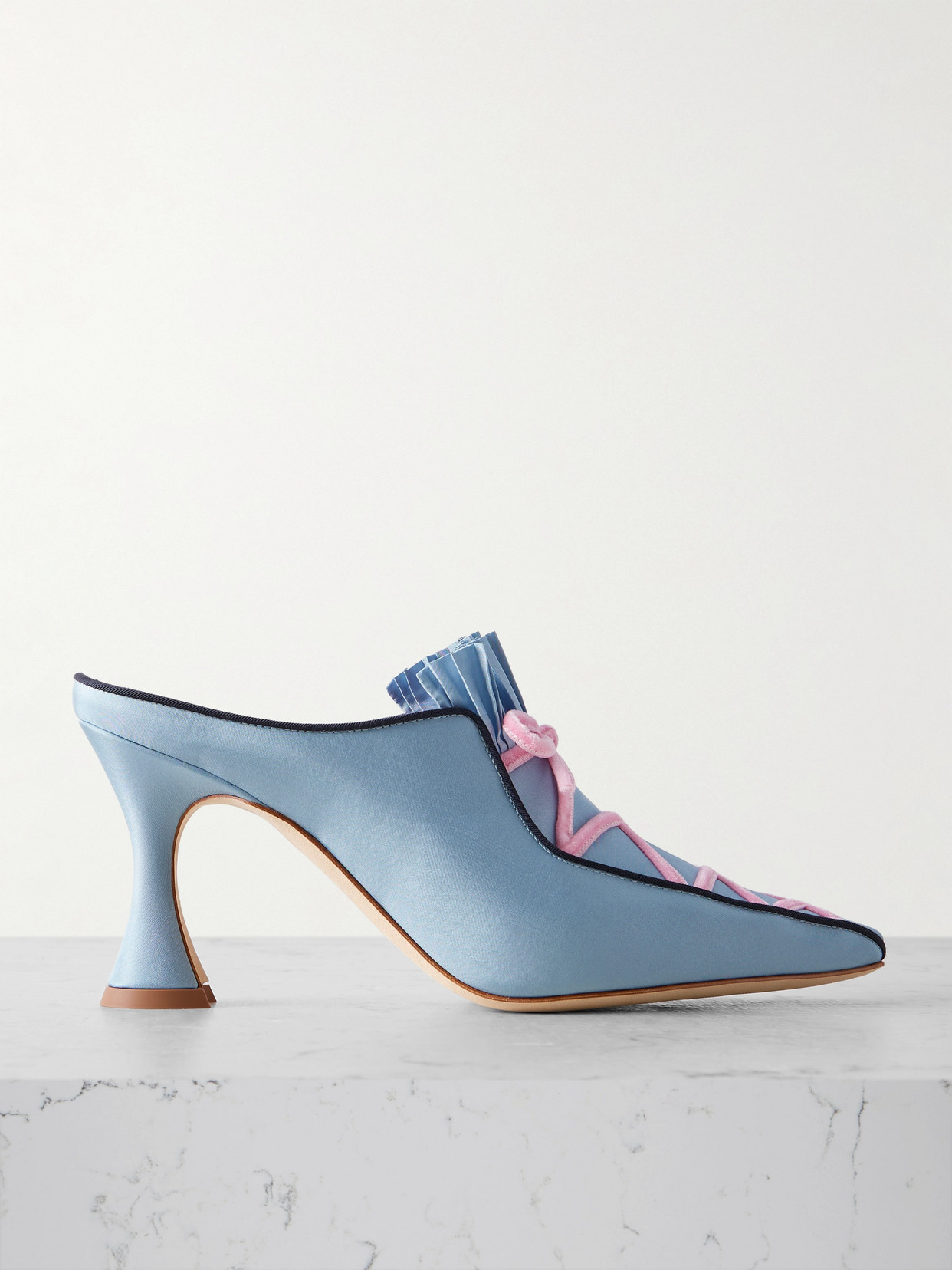 Manolo Blahnik Pleneuf 90 Velvet-trimmed Silk-satin Mules In Blue