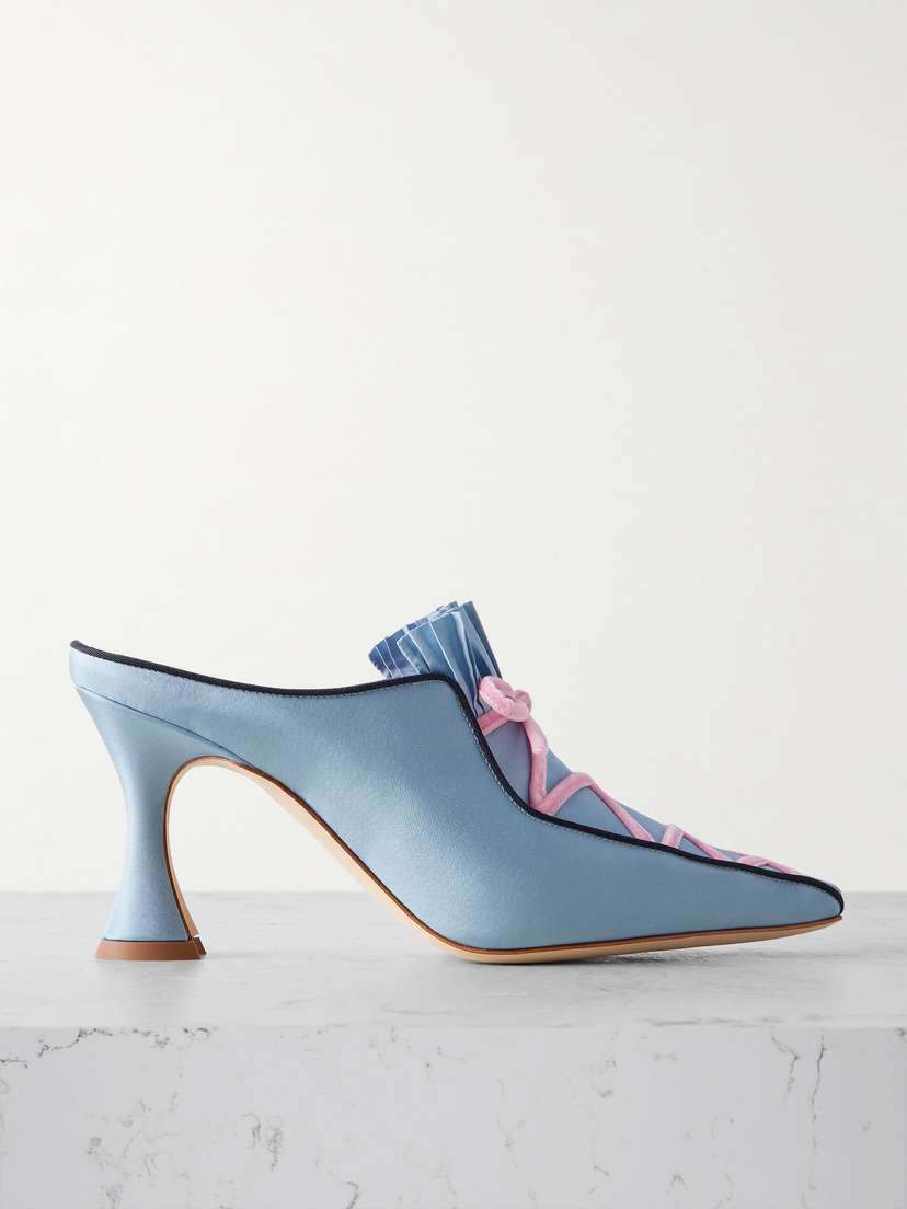 Manolo Blahnik Pleneuf 90 Velvet-trimmed Silk-satin Mules