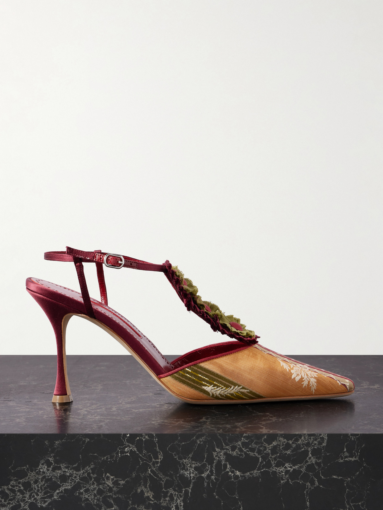 Manolo Blahnik Hebes 90 Appliquéd Silk And Linen-blend Jacquard Pumps In Orange