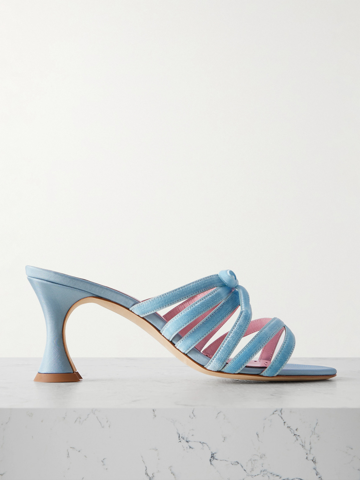 Manolo Blahnik Clementel 70 Velvet And Satin Mules In Blue