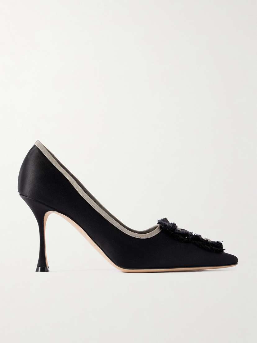 Manolo Blahnik Montmedy 95 Grosgrain-trimmed Appliquéd Satin Pumps