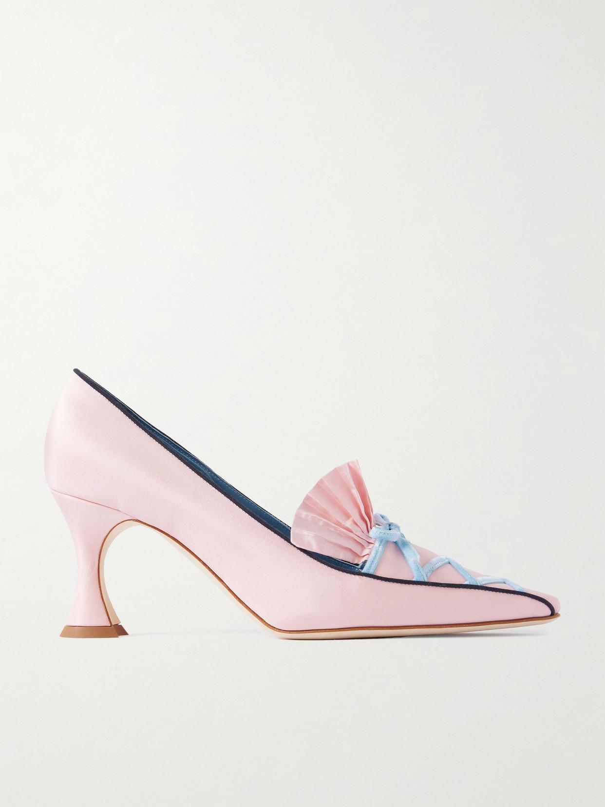 Manolo Blahnik Rohan 70 Velvet And Grosgrain-trimmed Silk Pumps In Pink