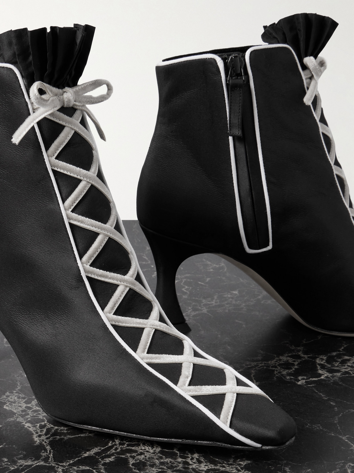 Nolhac 70 Ruffled Velvet-Trimmed Ankle Boots