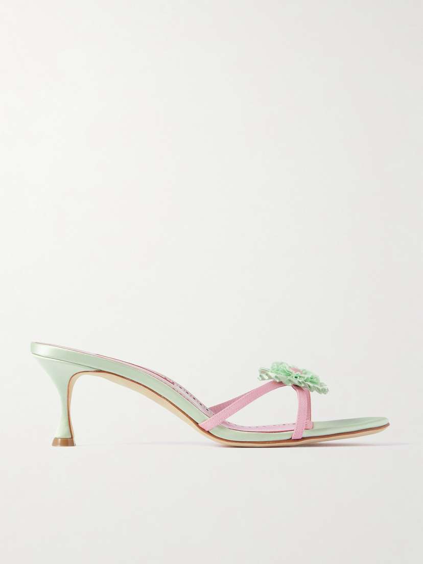 Manolo Blahnik Paliss 50 Appliquéd Satin Mules