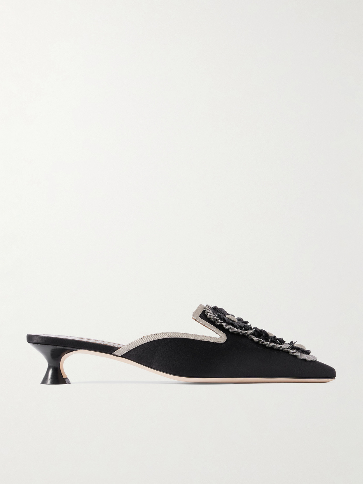 Manolo Blahnik Merode 30 Grosgrain-trimmed Satin Mules In Black