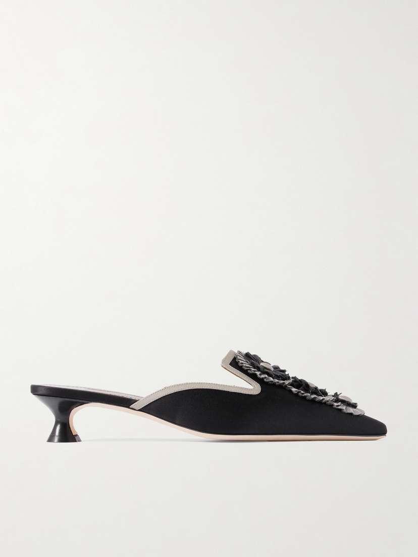 Manolo Blahnik Merode 30 Grosgrain-trimmed Satin Mules