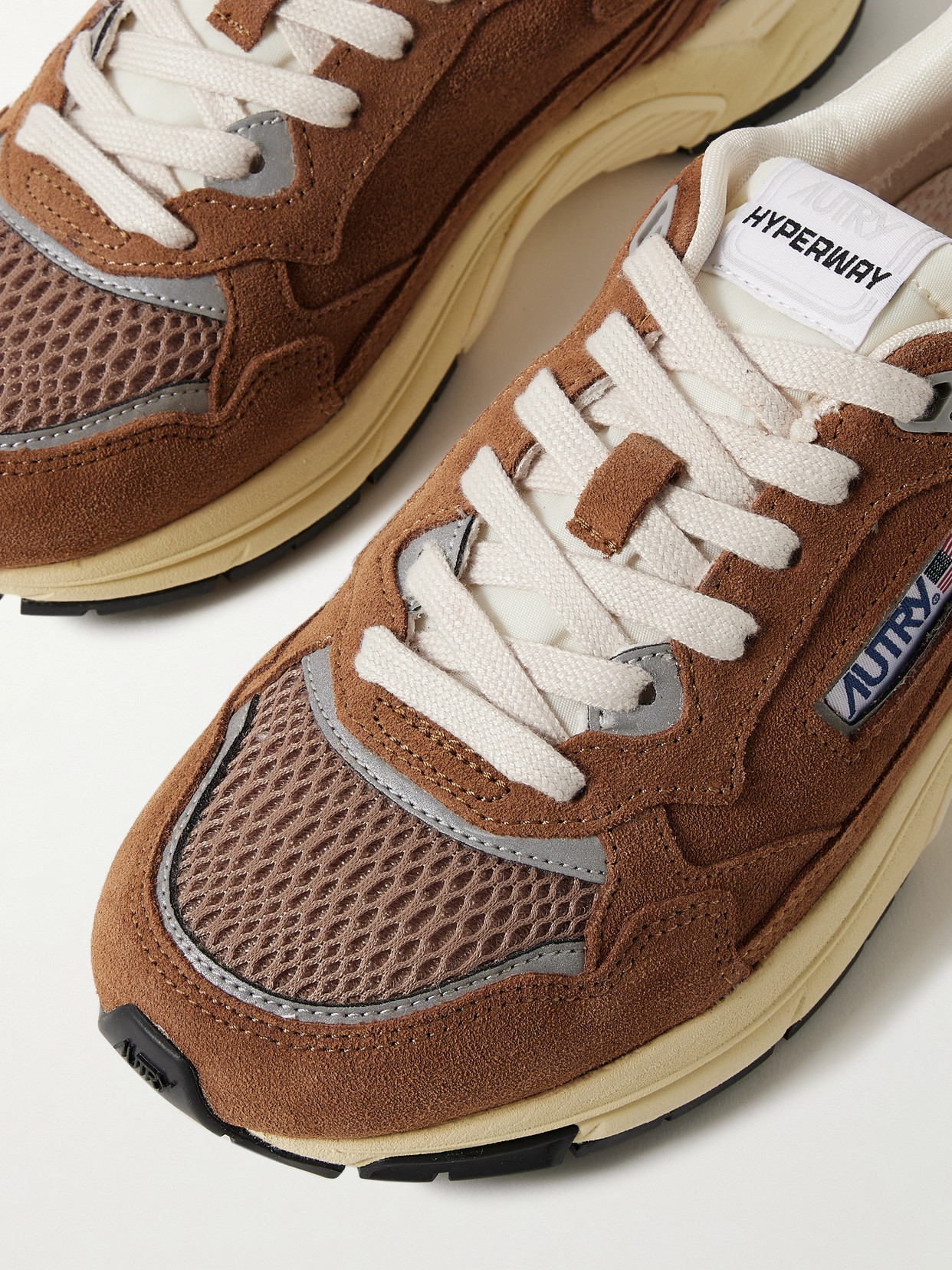 Autry Hyperway Low Mesh And Metallic Leather-trimmed Suede Sneakers