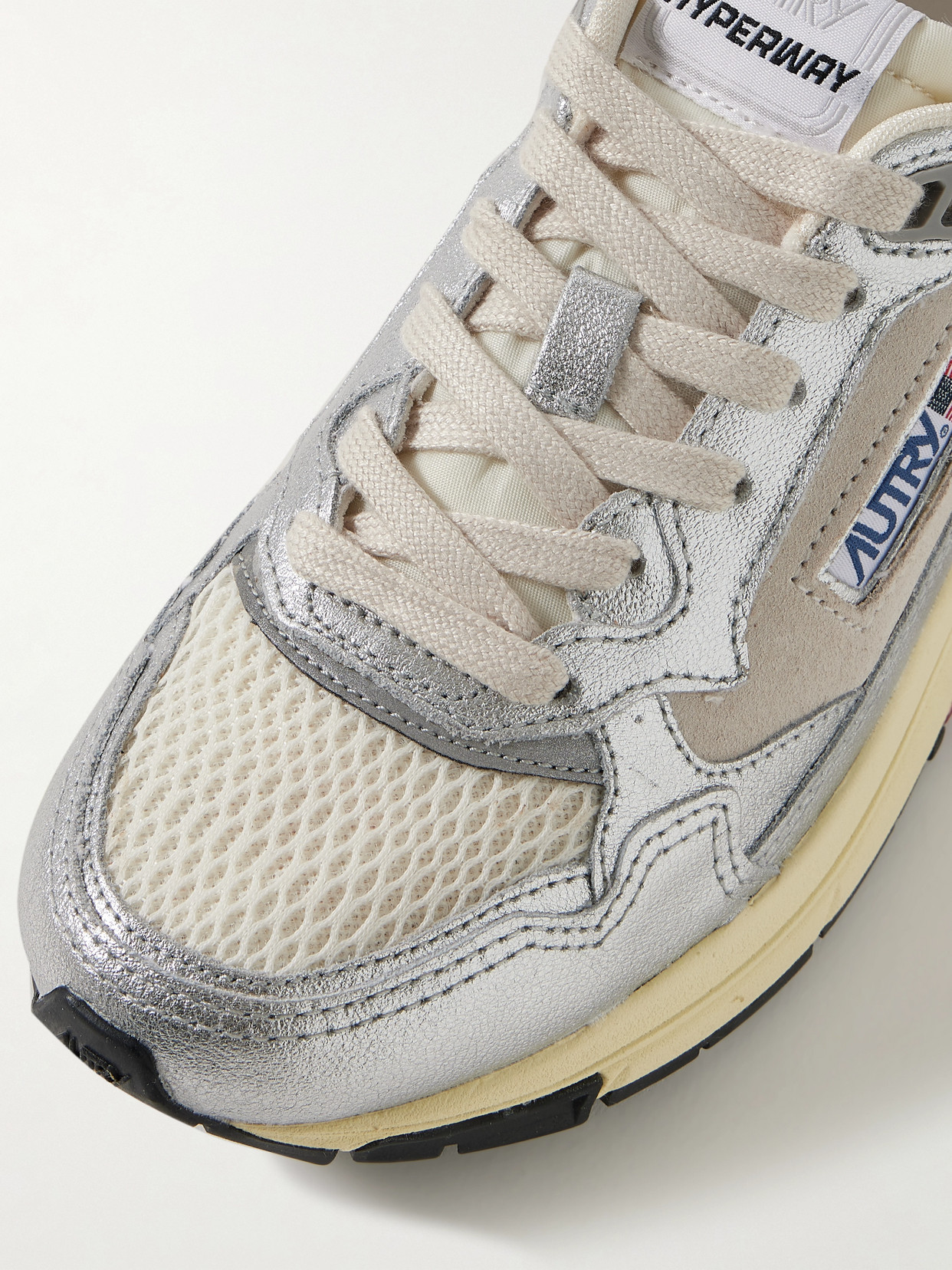 Autry Hyperway Low Mesh And Suede-trimmed Metallic Leather Sneakers