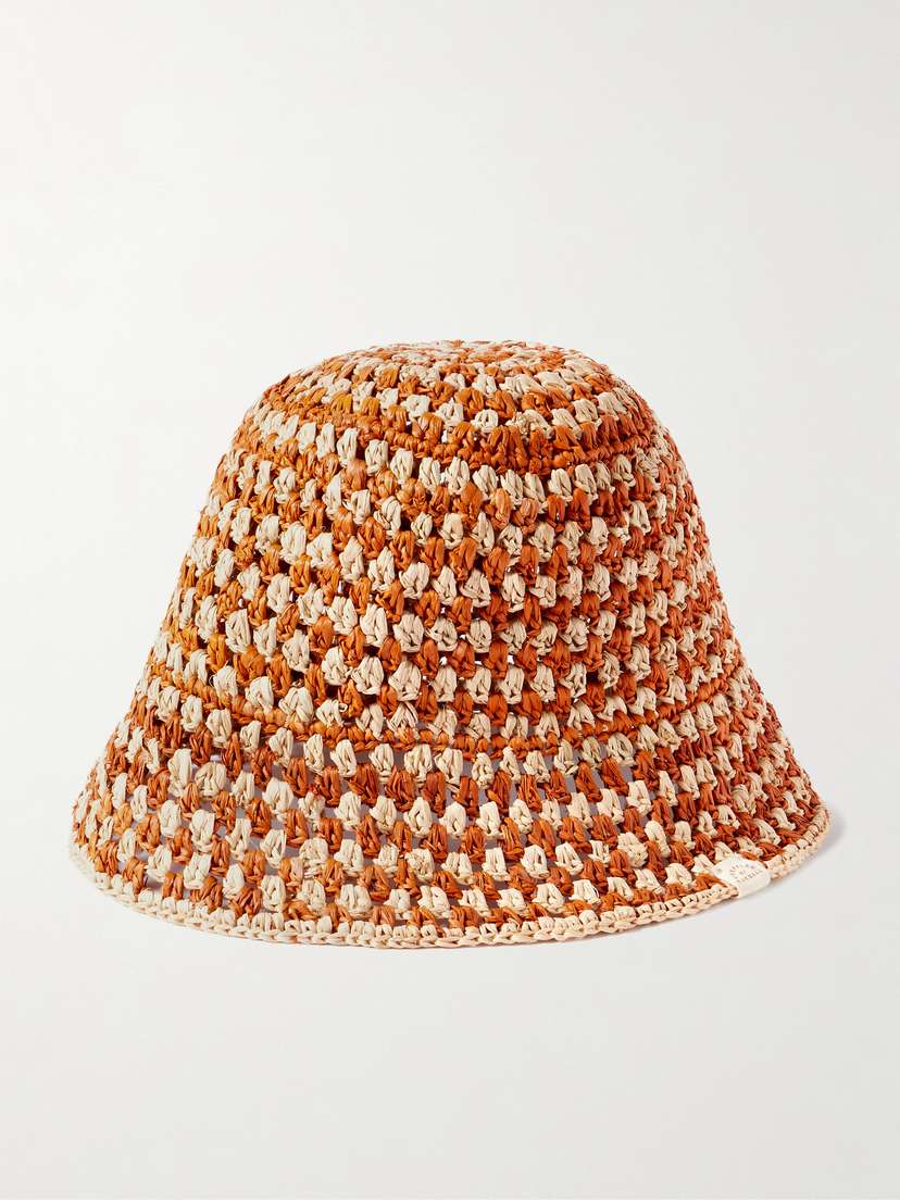 Loeffler Randall Jocelyn Checked Raffia Bucket Hat