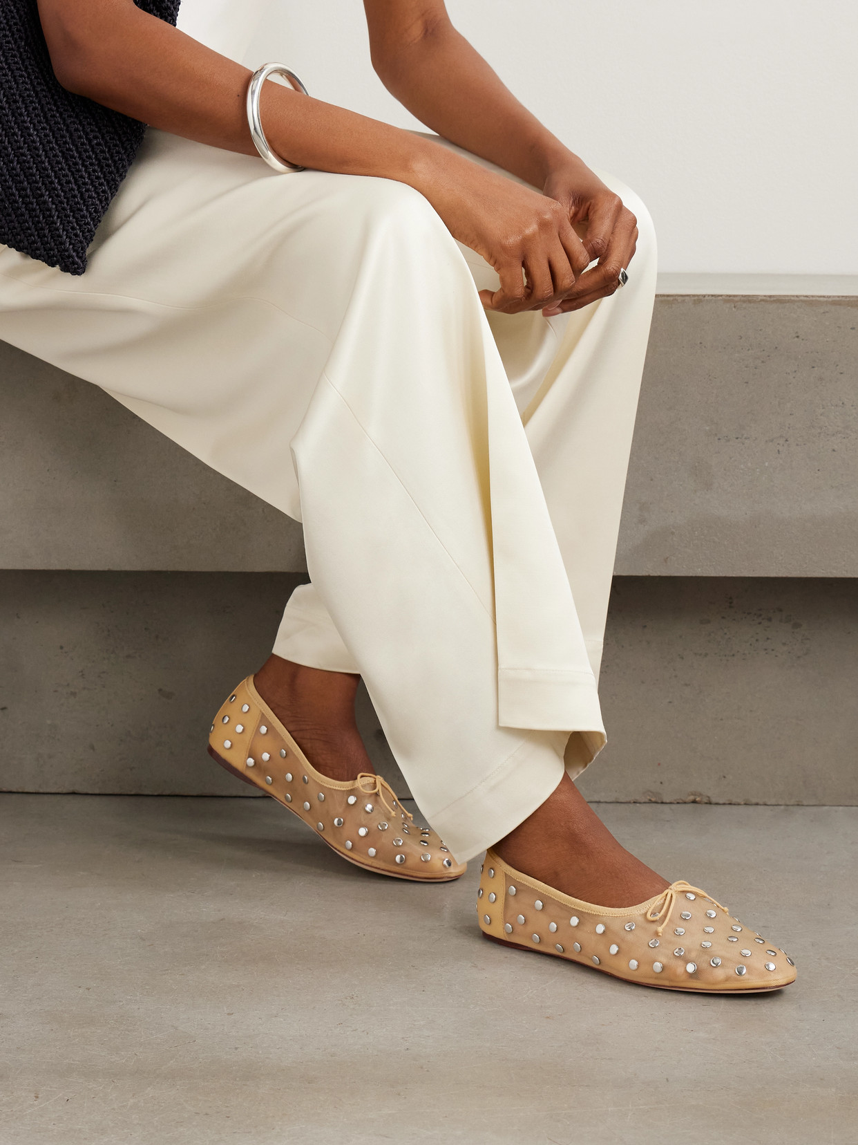 LOEFFLER RANDALL LANDON EMBELLISHED MESH BALLET FLATS