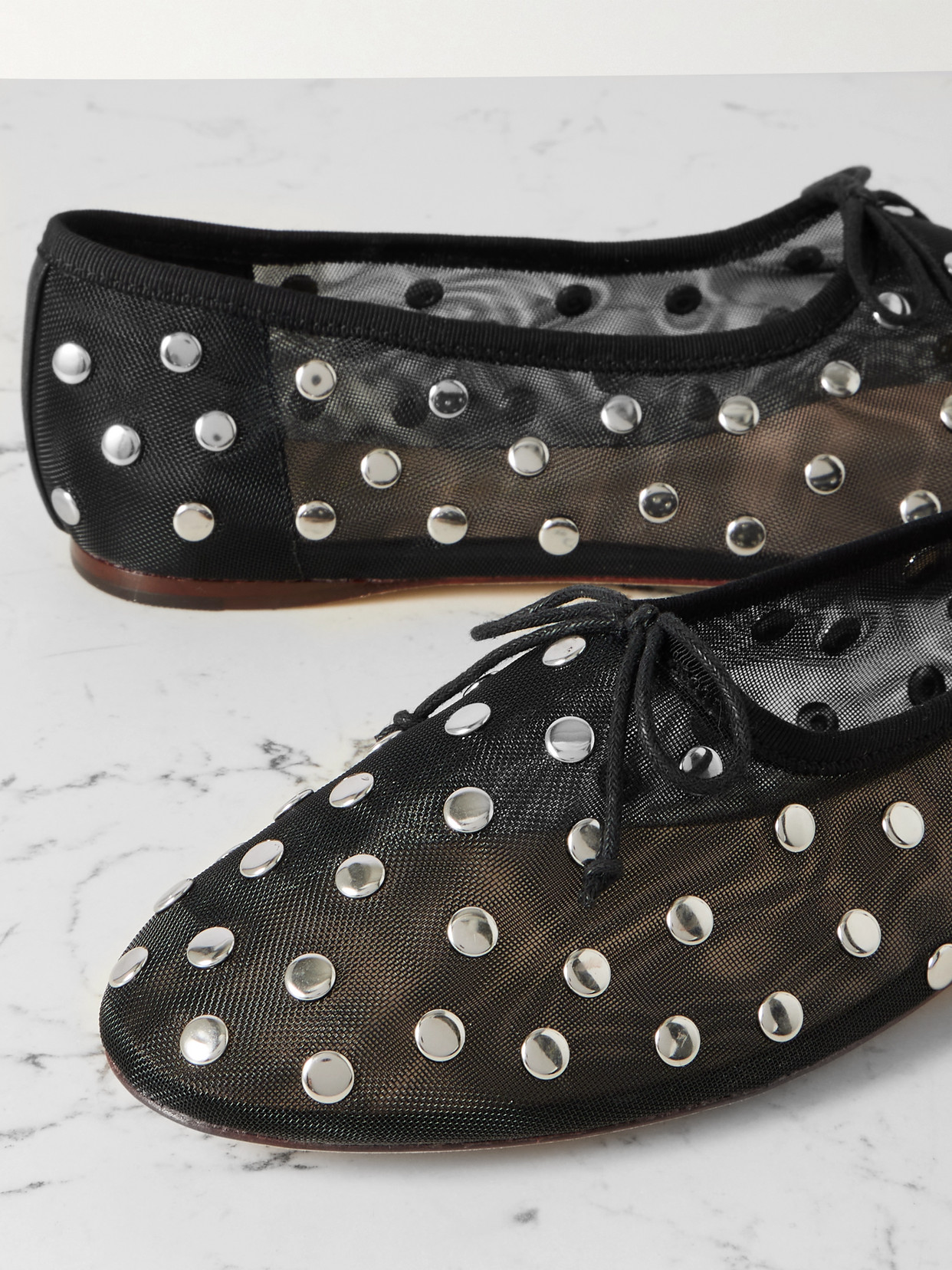 Loeffler Randall Landon Studded Mesh Ballet Flats In Black