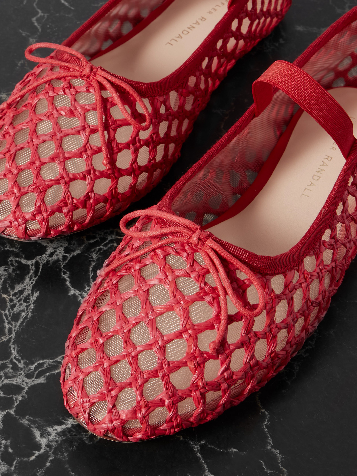 Loeffler Randall Leonie Grosgrain-trimmed Raffia Mary Jane Ballet Flats