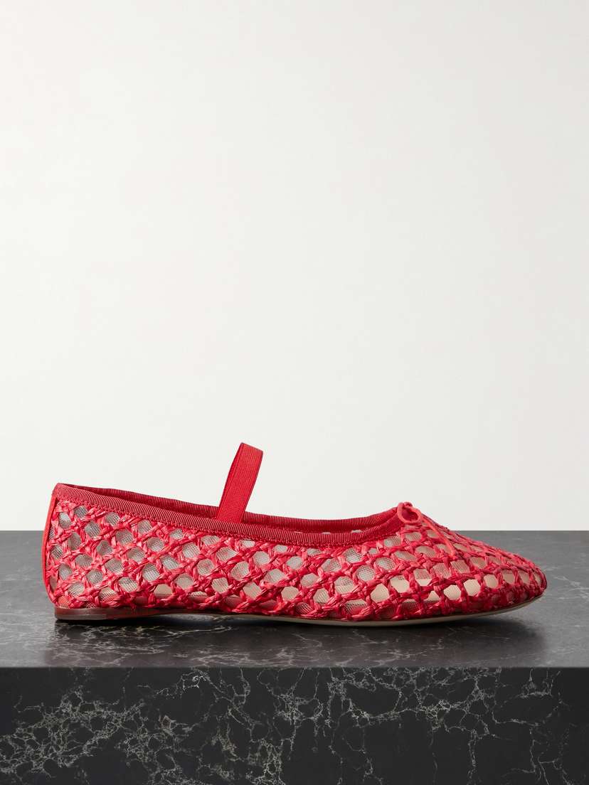Loeffler Randall Leonie Grosgrain-trimmed Raffia Mary Jane Ballet Flats