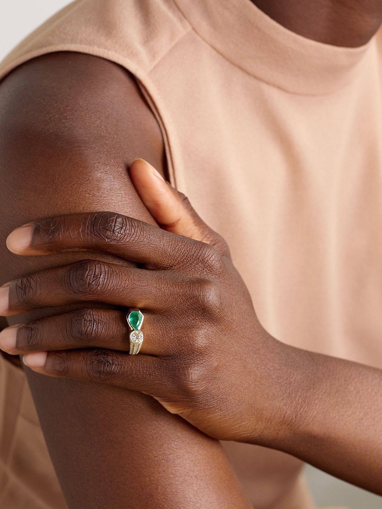 Jacquie Aiche 14-karat Gold, Emerald And Diamond Ring In Gold
