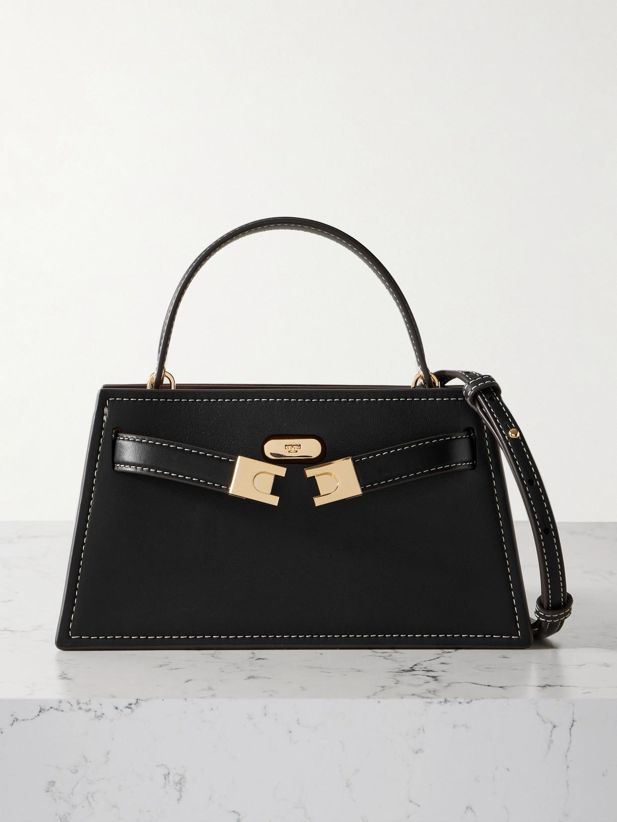 Tory Burch Lee Radziwill Mini Leather Shoulder Bag In Black