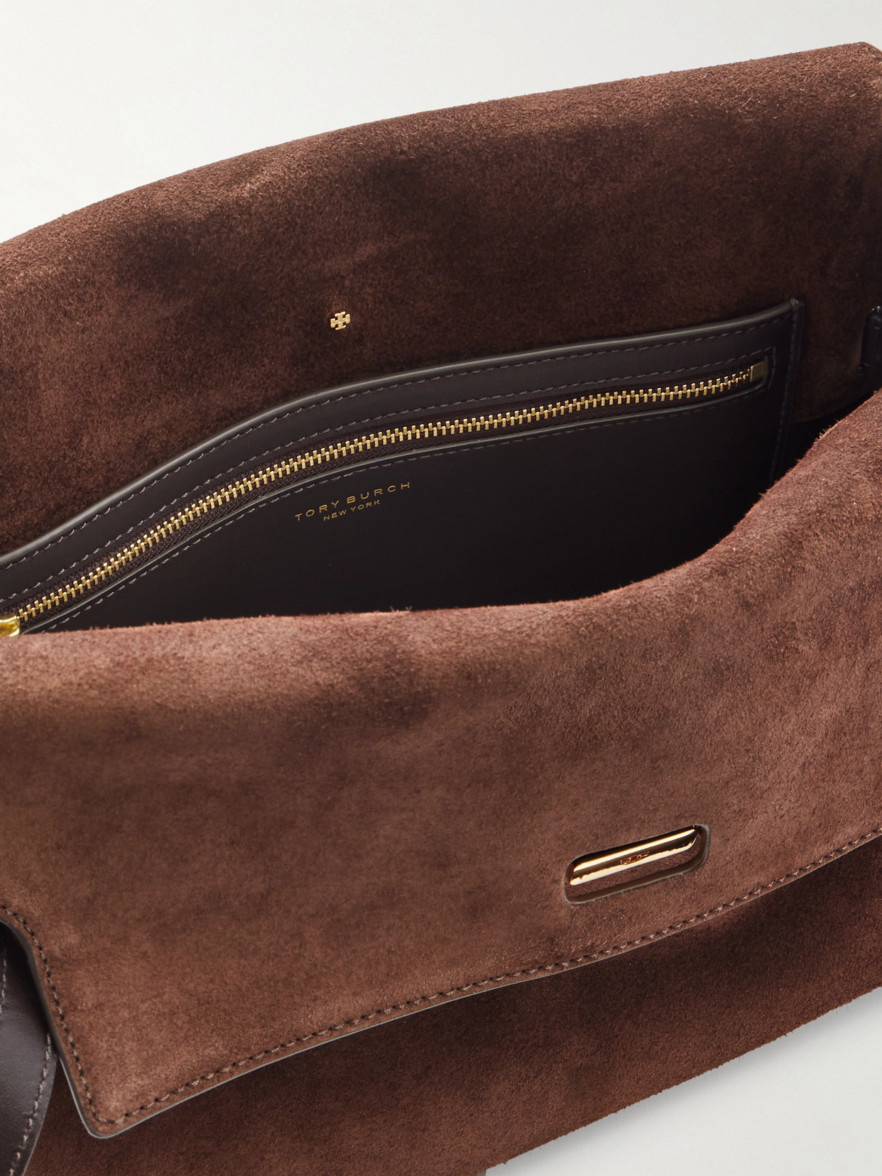 Tory Burch Lee Radziwill Large Suede Shoulder Bag In Brown