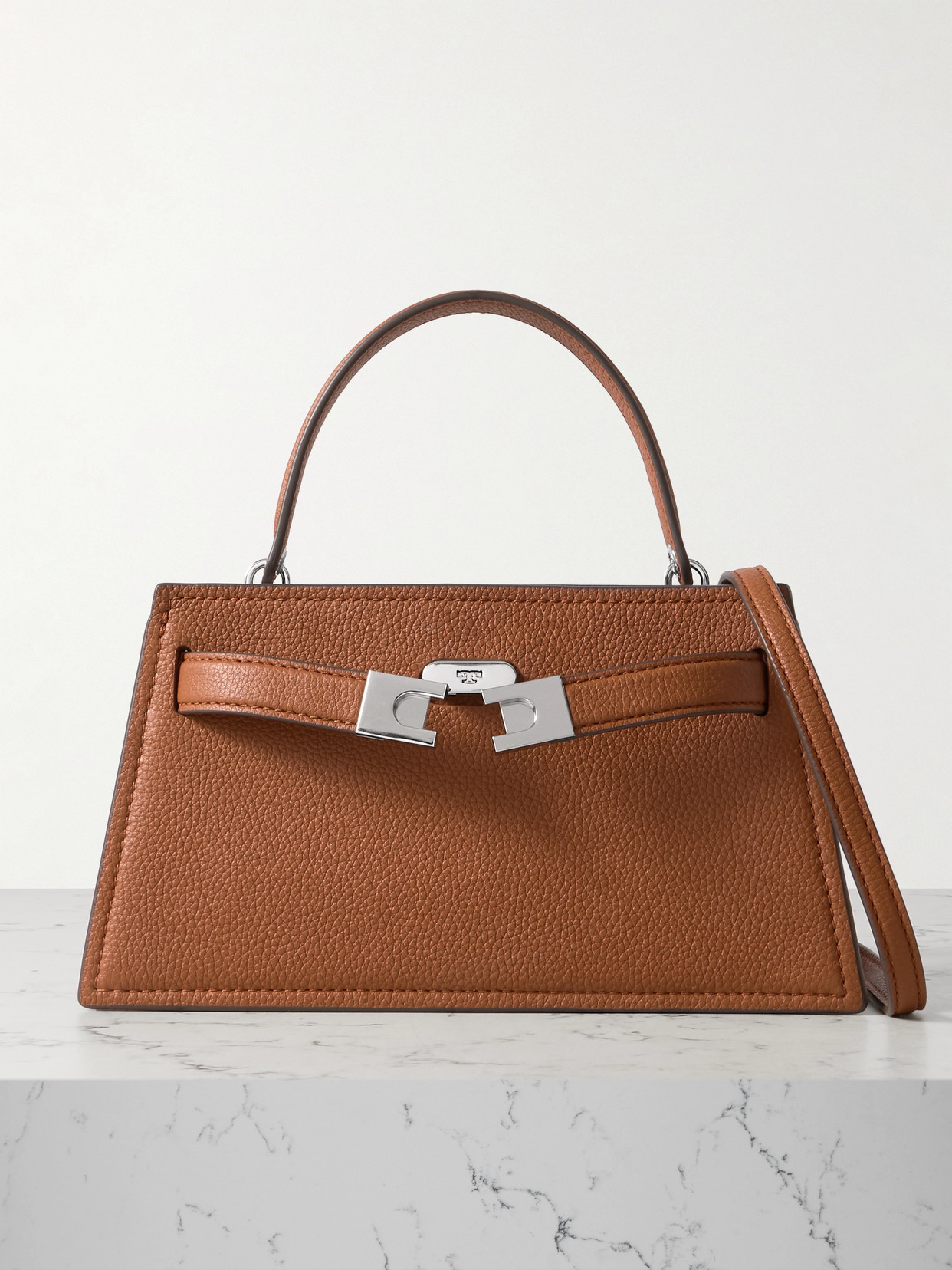 Tory Burch Petite Lee Radziwill Textured-leather Shoulder Bag In Brown