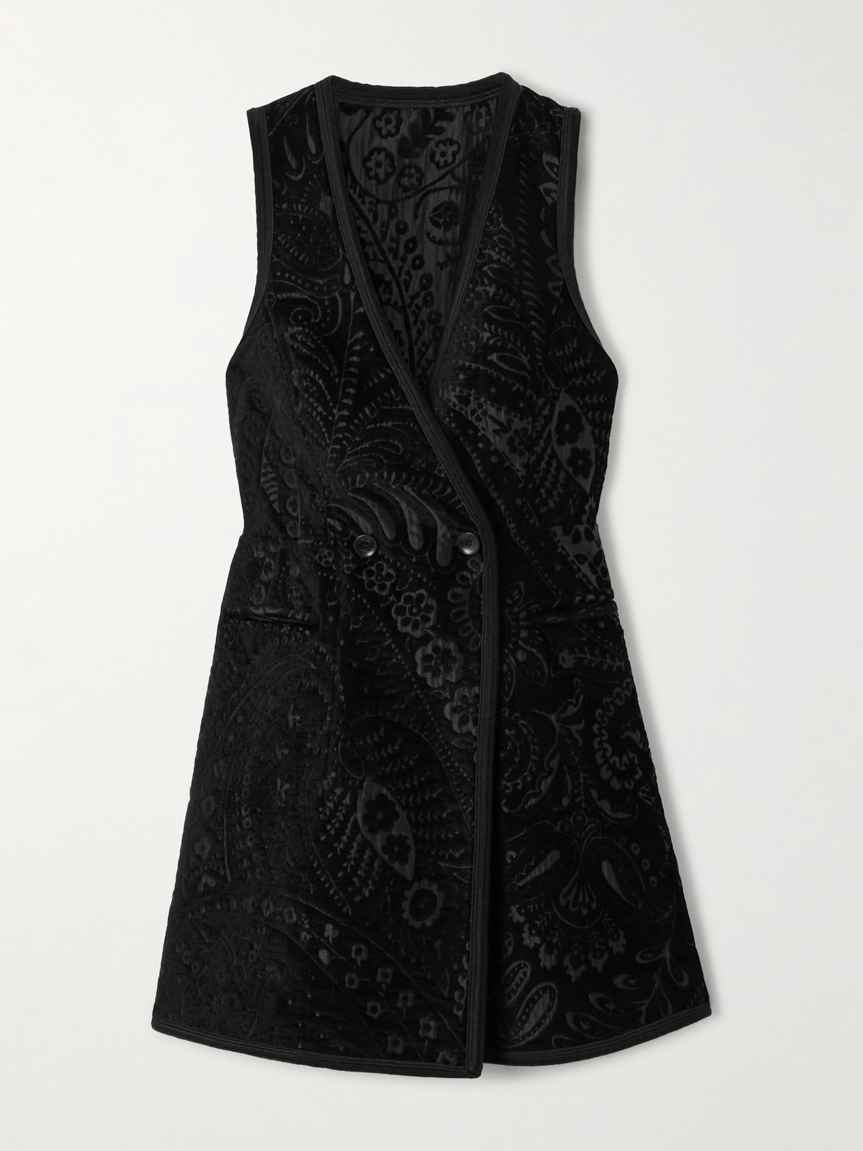 Etro Double-breasted Velvet-jacquard Vest In Black
