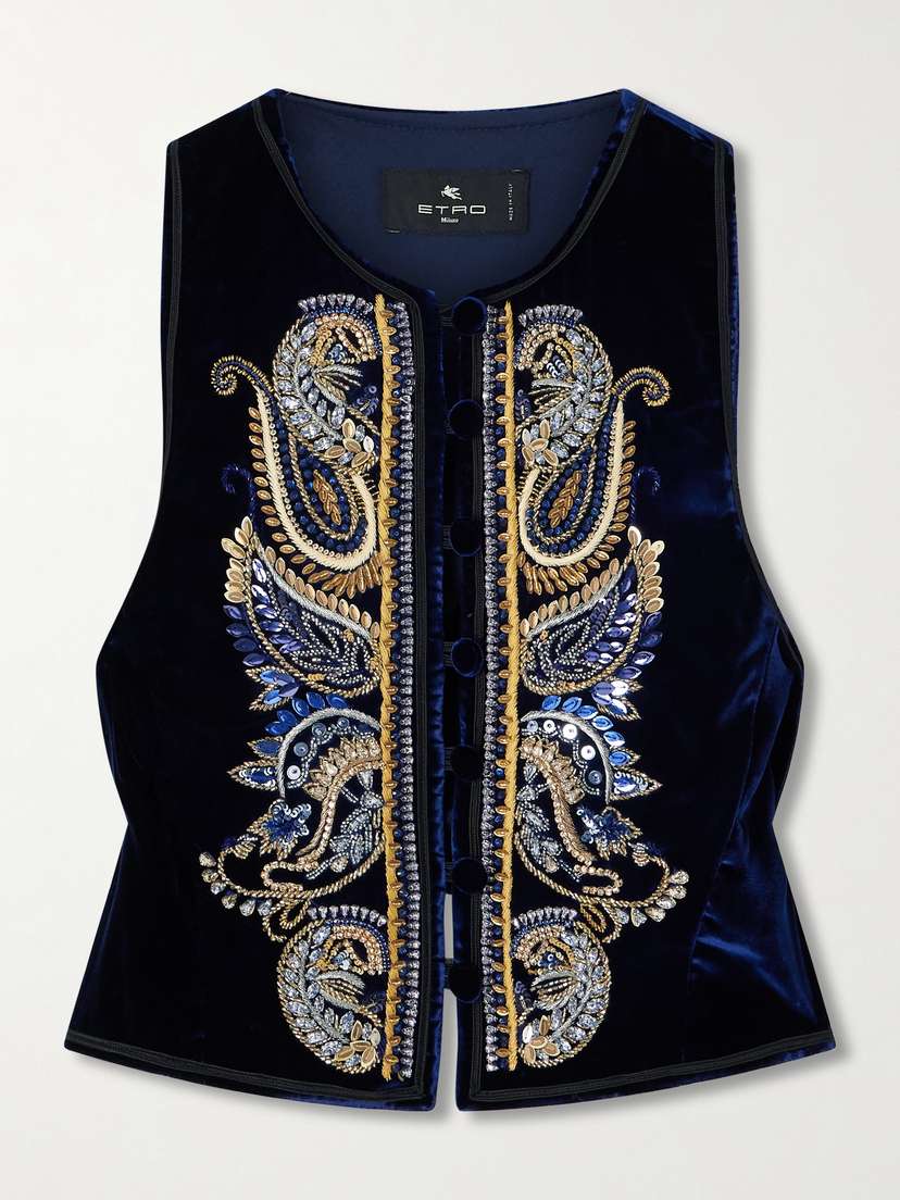 Etro Embroidered Embellished Velvet Vest