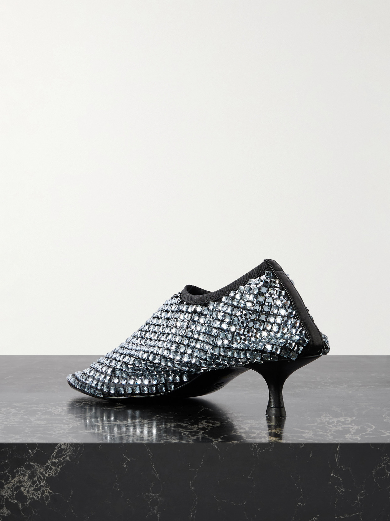Minette Leather-Trimmed Crystal-Embellished Pumps