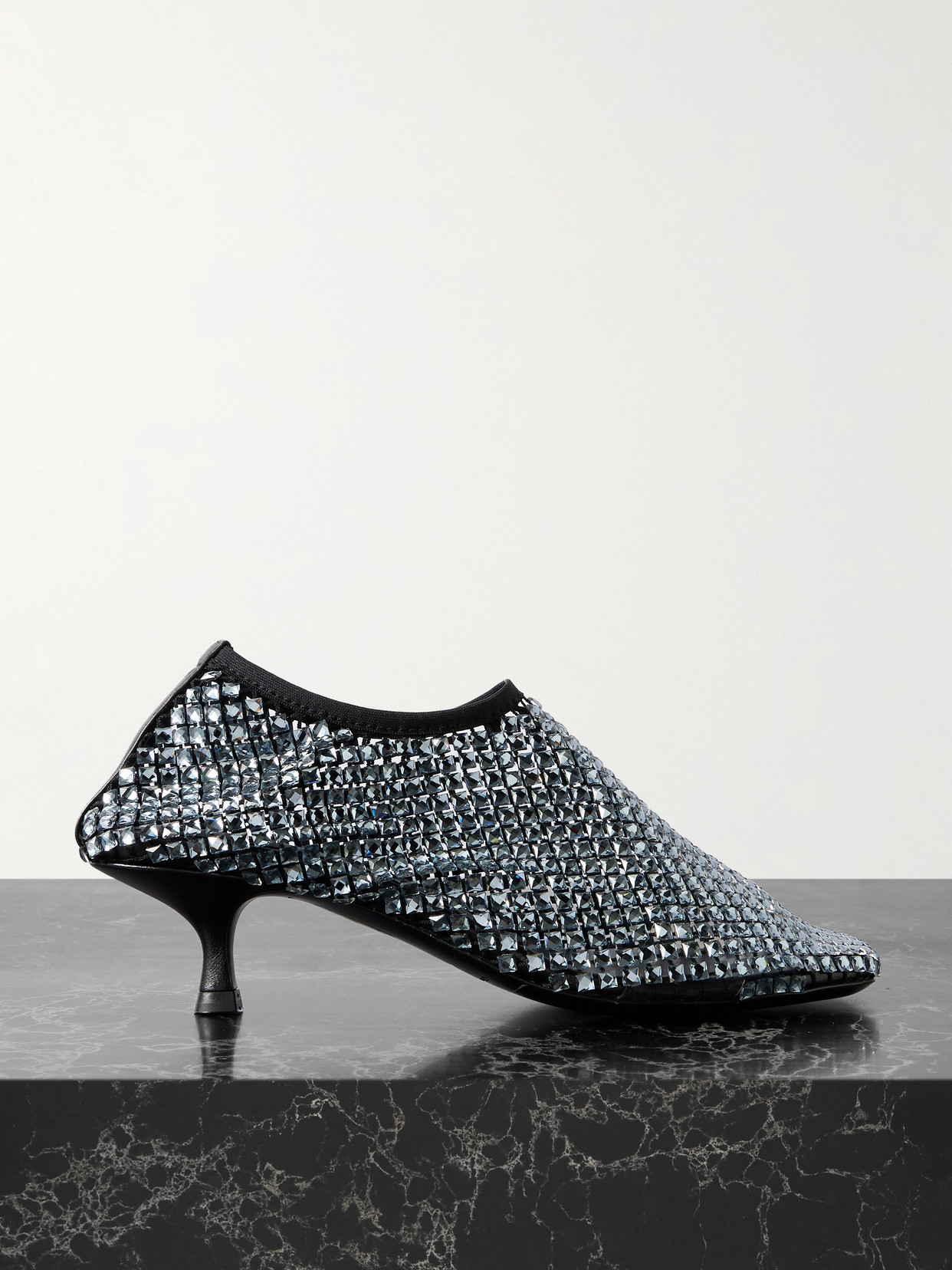 Christopher Esber Minette Leather-trimmed Crystal-embellished Mesh Pumps In Gray