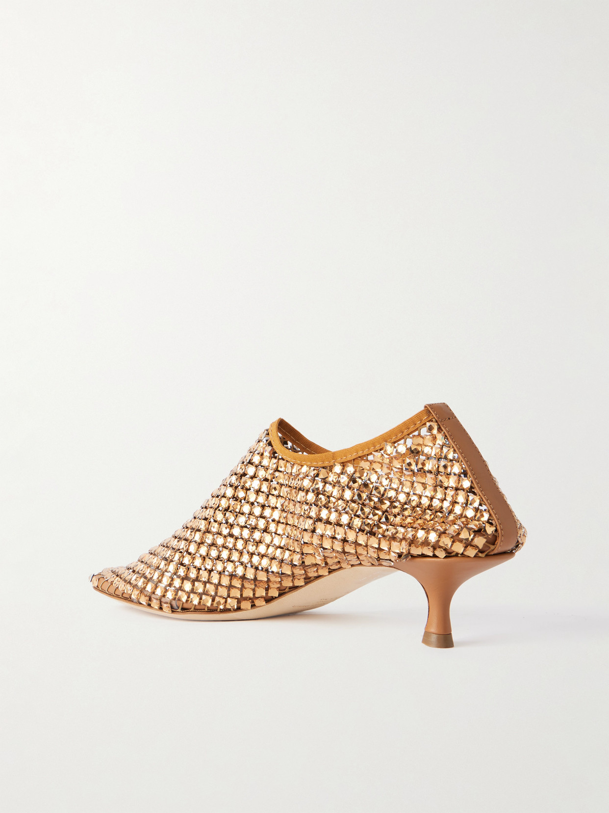 Minette Leather-Trimmed Crystal-Embellished Pumps