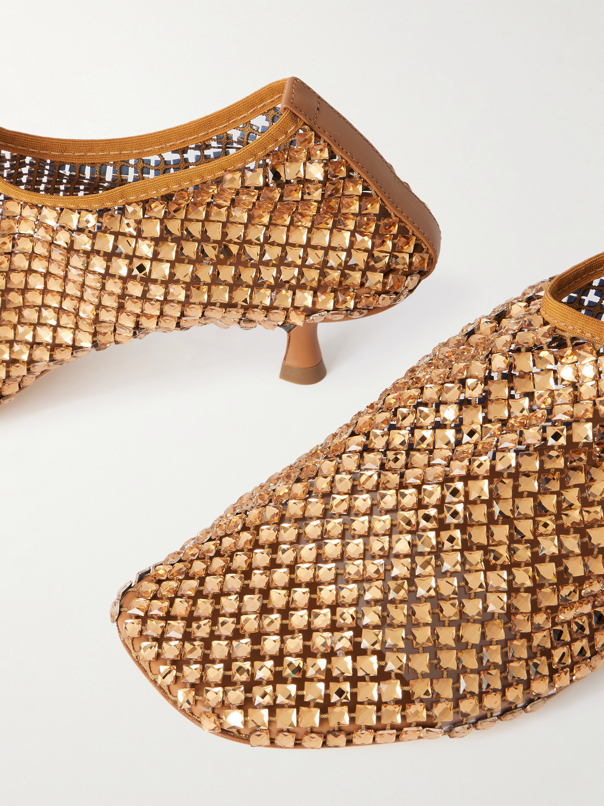Minette Leather-Trimmed Crystal-Embellished Pumps