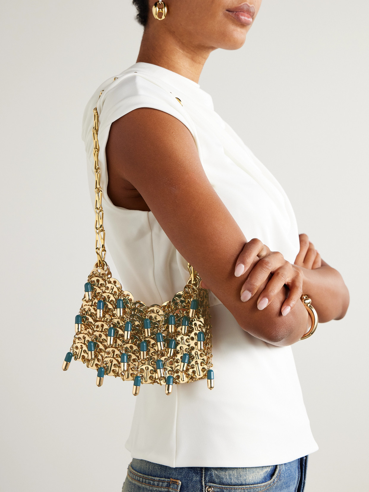 Rabanne 1969 Embellished Gold-tone Chainmail Shoulder Bag In Gold