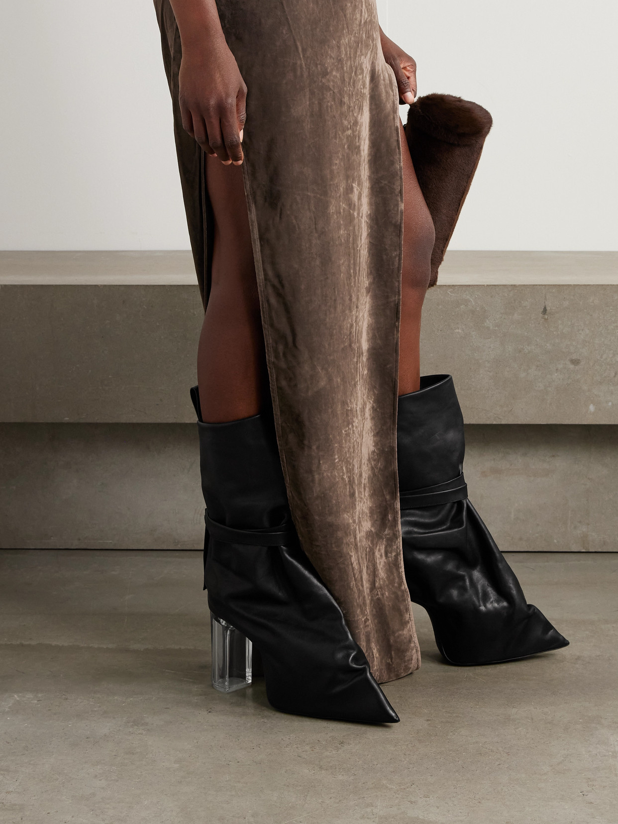 Rick Owens Ankle Boots With Clear Heel And Pointed Toe In Black