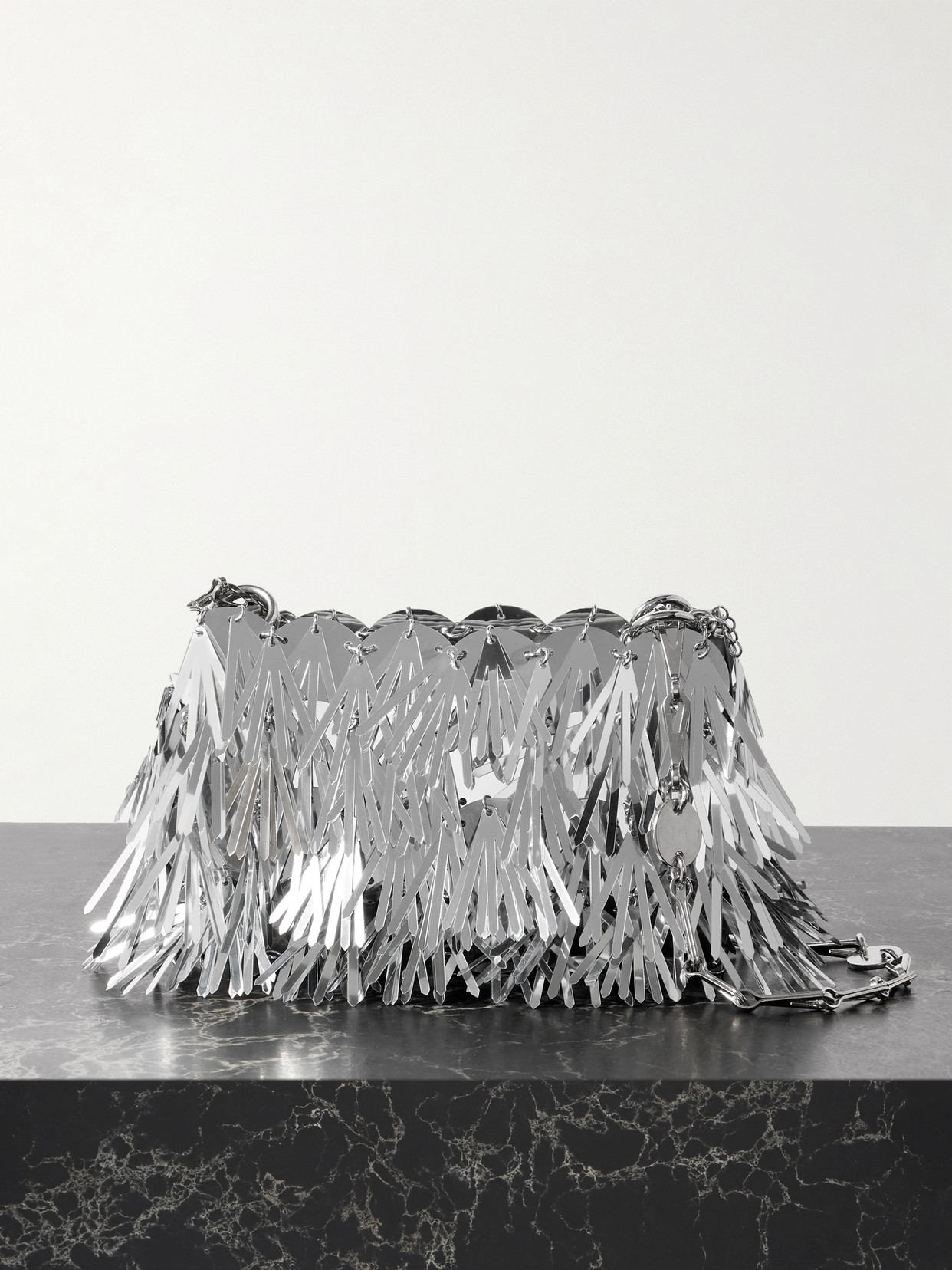 Rabanne Paillette-embellished Twill Shoulder Bag In Silver