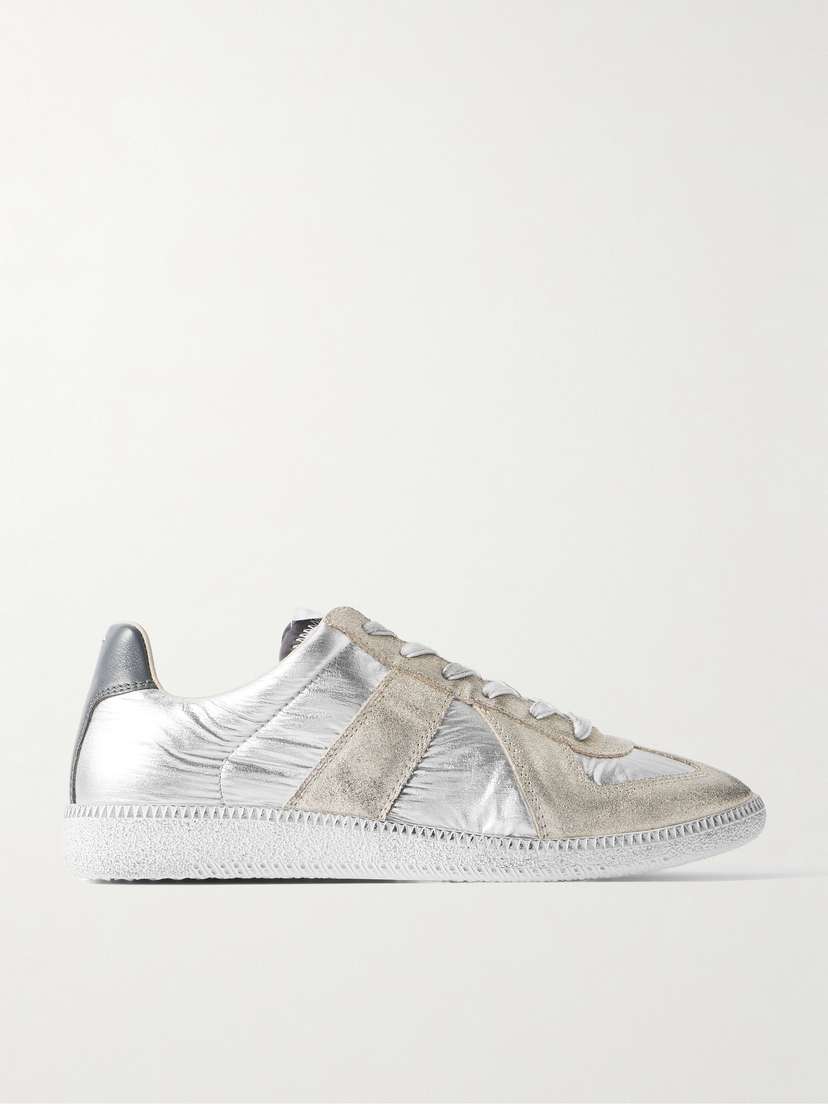 Maison Margiela Distressed Metallic Suede And Leather-trimmed Shell Sneakers