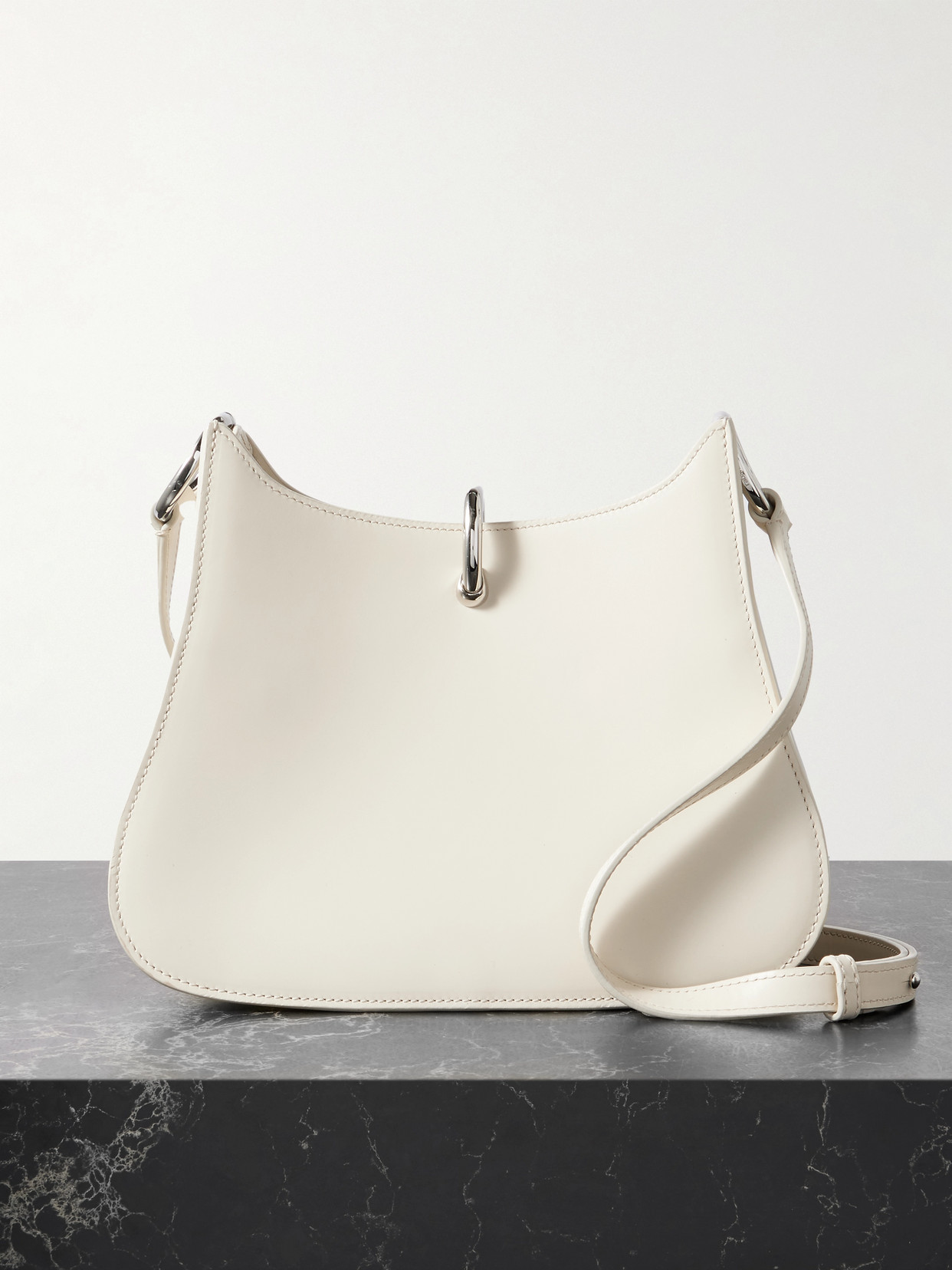Rabanne Ring Medium Embellished Leather Shoulder Bag In White