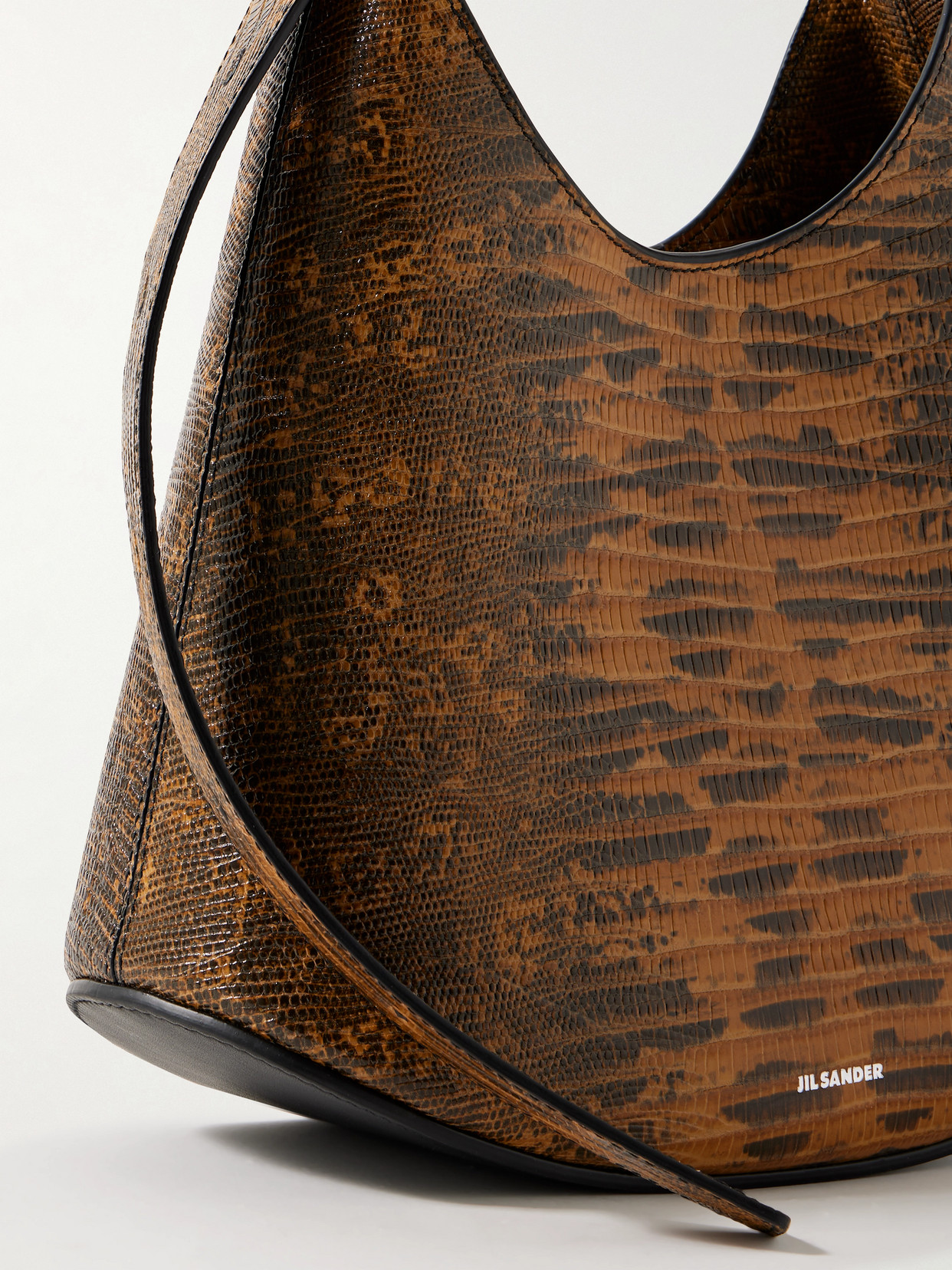 Jil Sander Small Snake-effect Leather Shoulder Bag In Brown