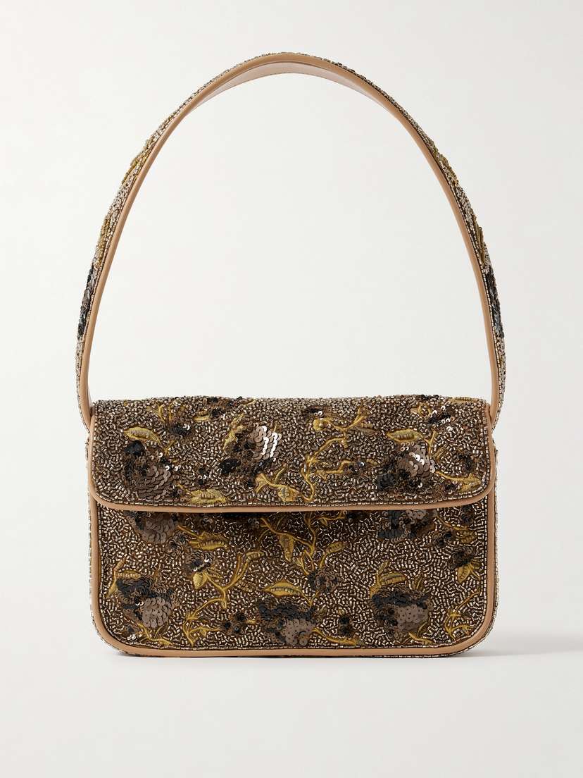 Staud Tommy Sequin-embellished Beaded Satin Shoulder Bag