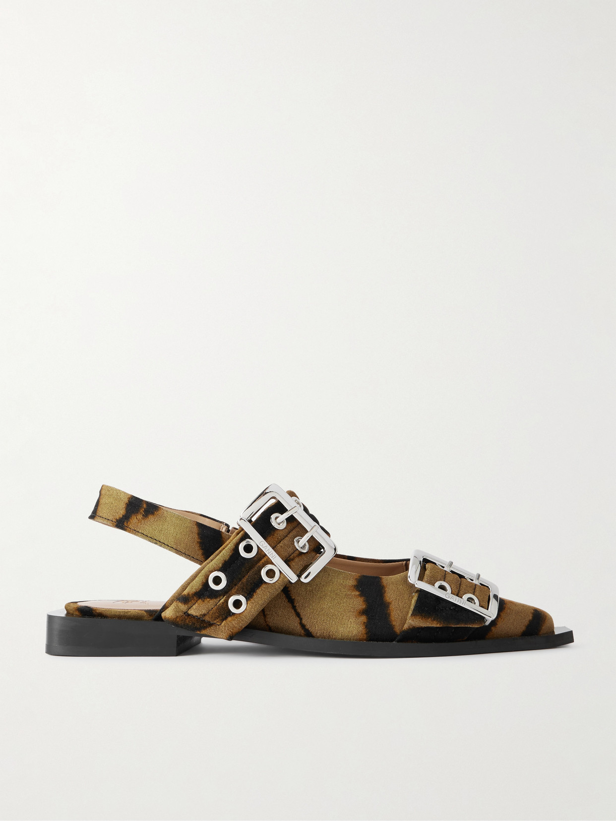 Ganni Embellished Zebra-print Brushed Cotton-blend Point-toe Slingback Flats In Multi