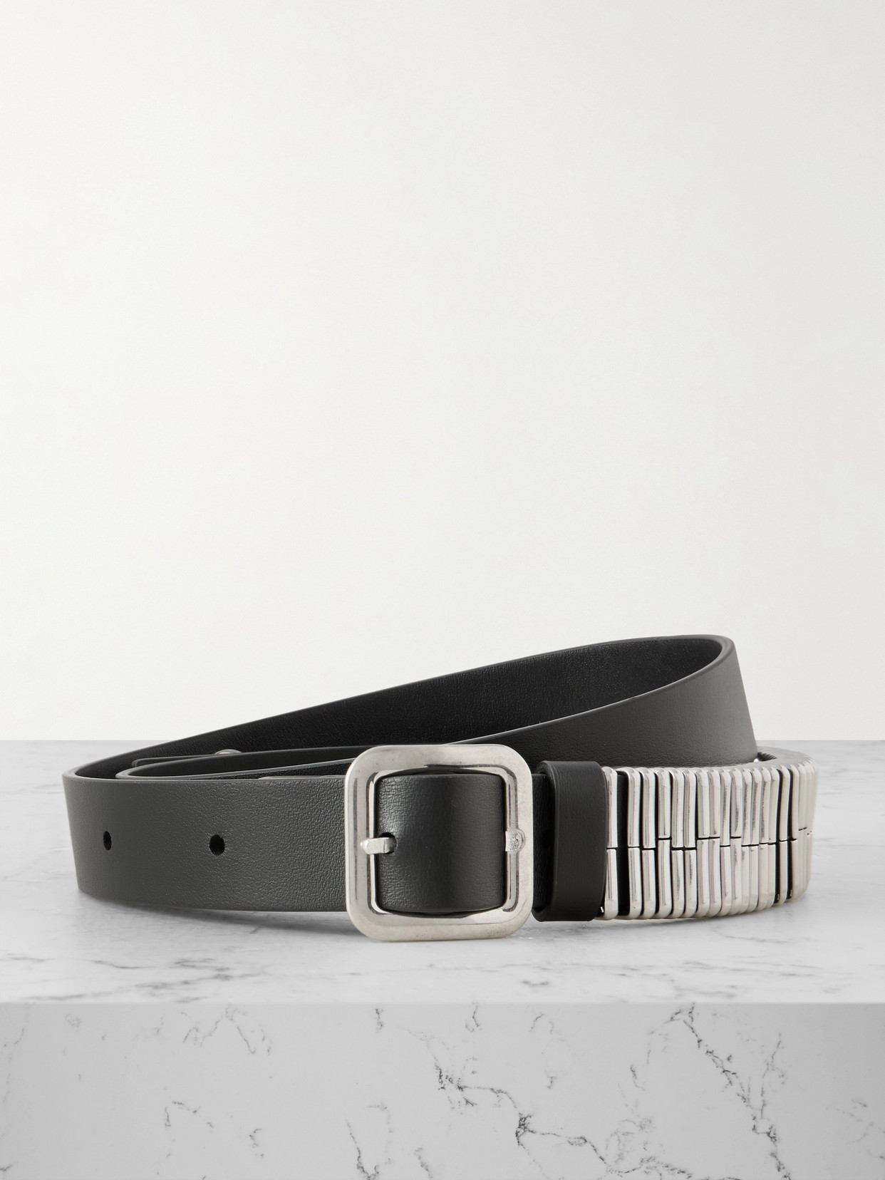 Jil Sander Leather And Silver-tone Belt In Black