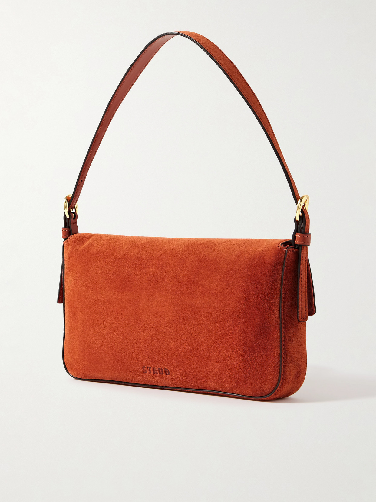 Staud Harlow Buckled Suede Shoulder Bag In Red