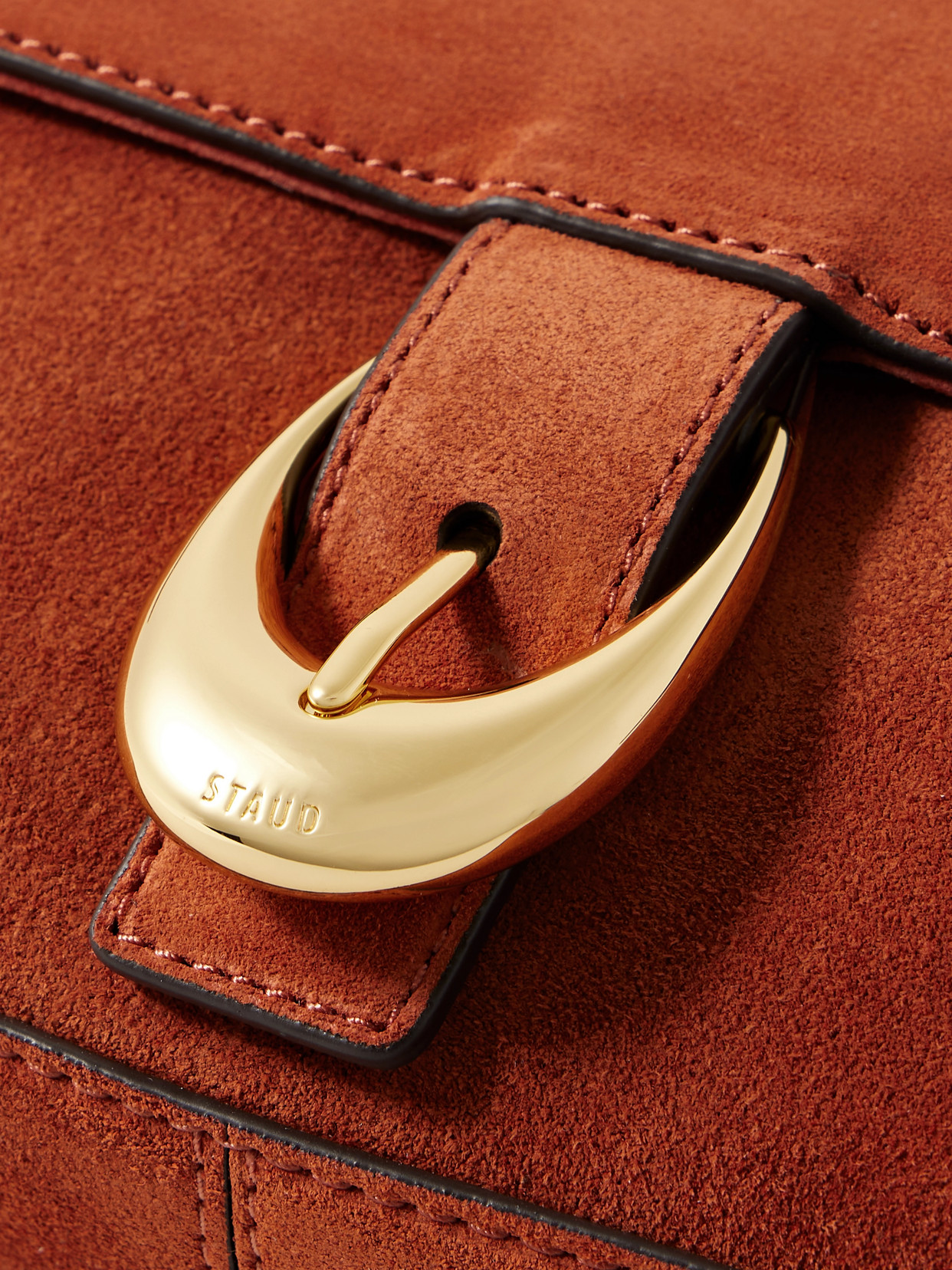 Staud Harlow Buckled Suede Shoulder Bag In Red