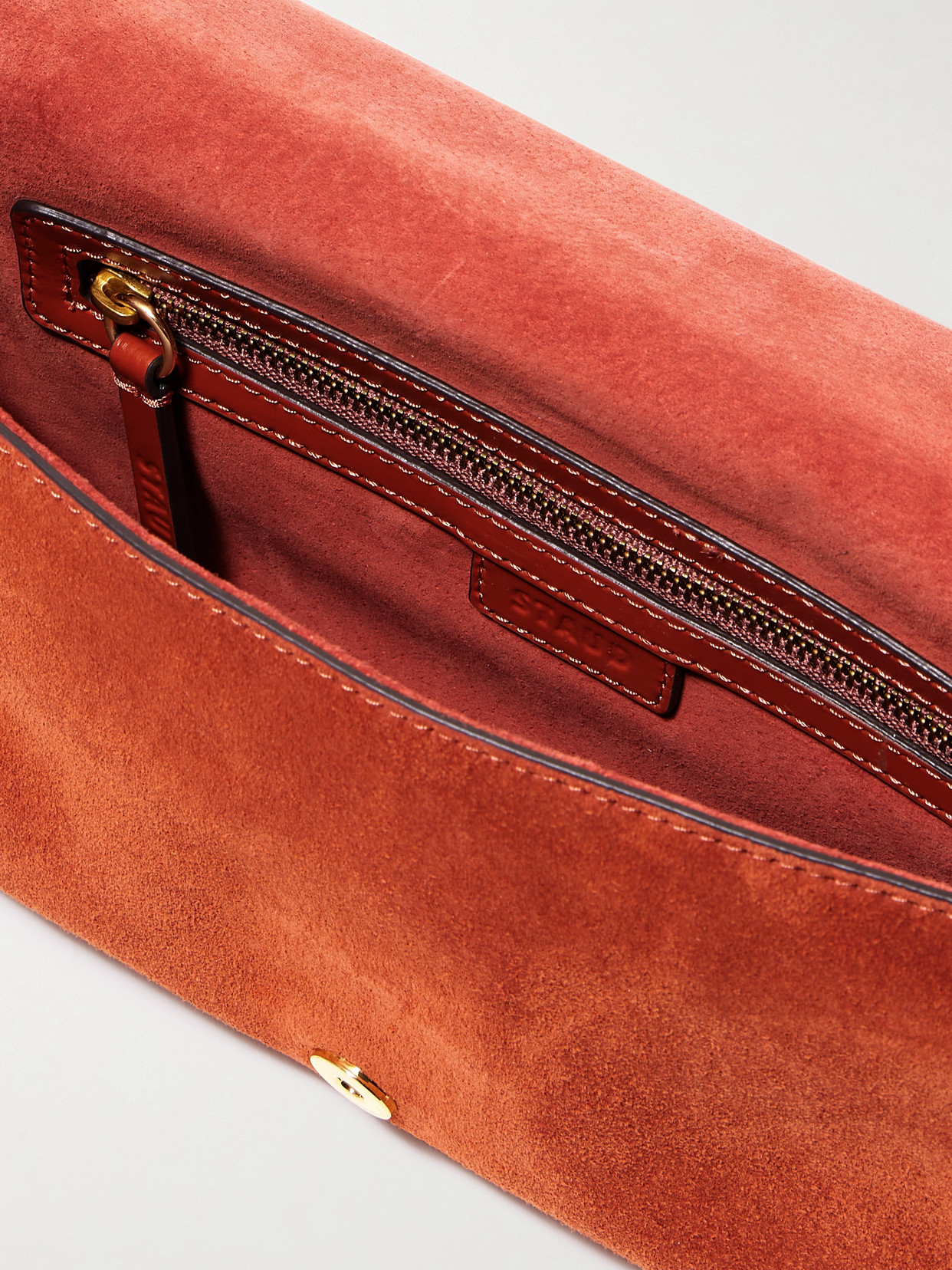 Staud Harlow Buckled Suede Shoulder Bag In Red