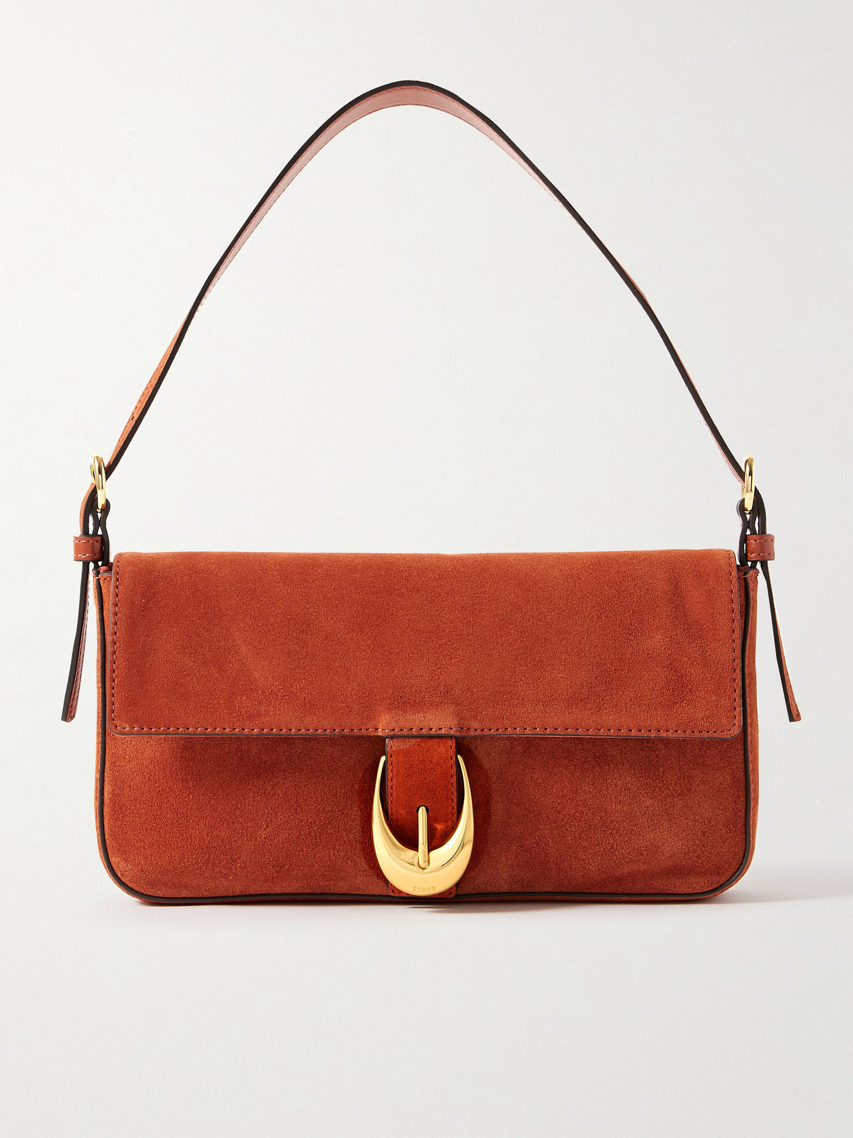 Staud Harlow Buckled Suede Shoulder Bag In Red