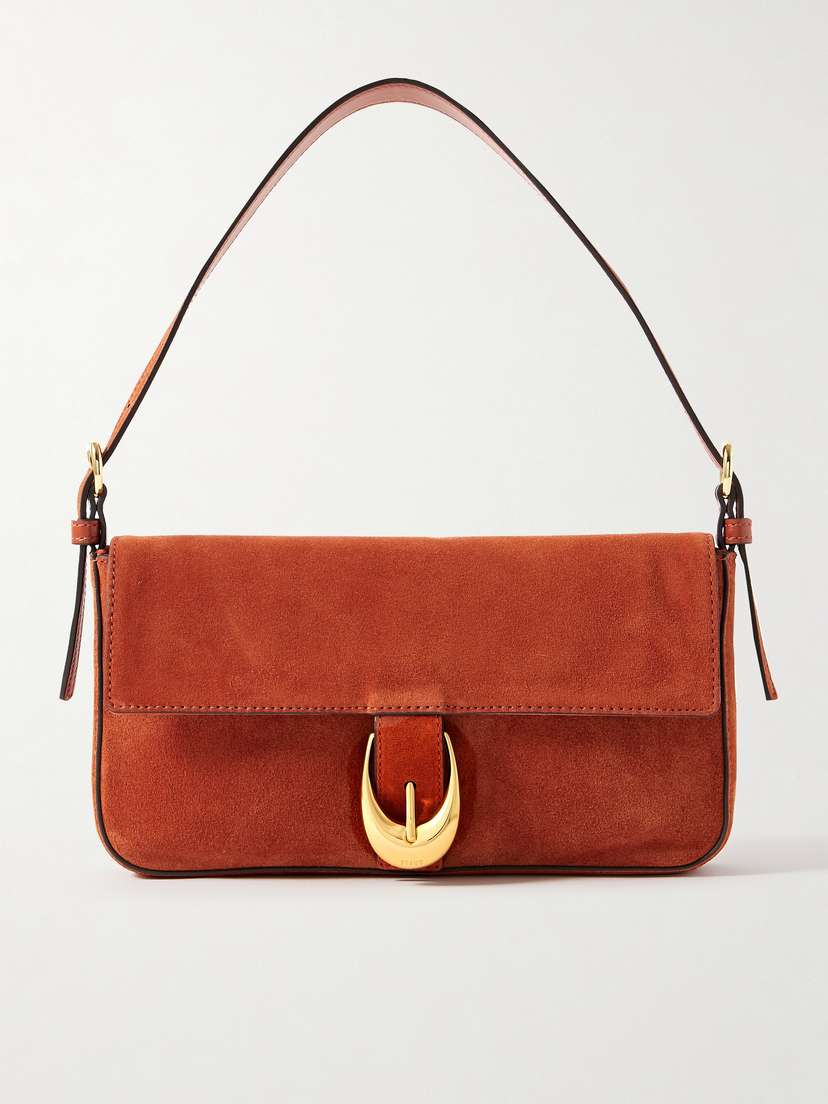 Staud Harlow Buckled Suede Shoulder Bag