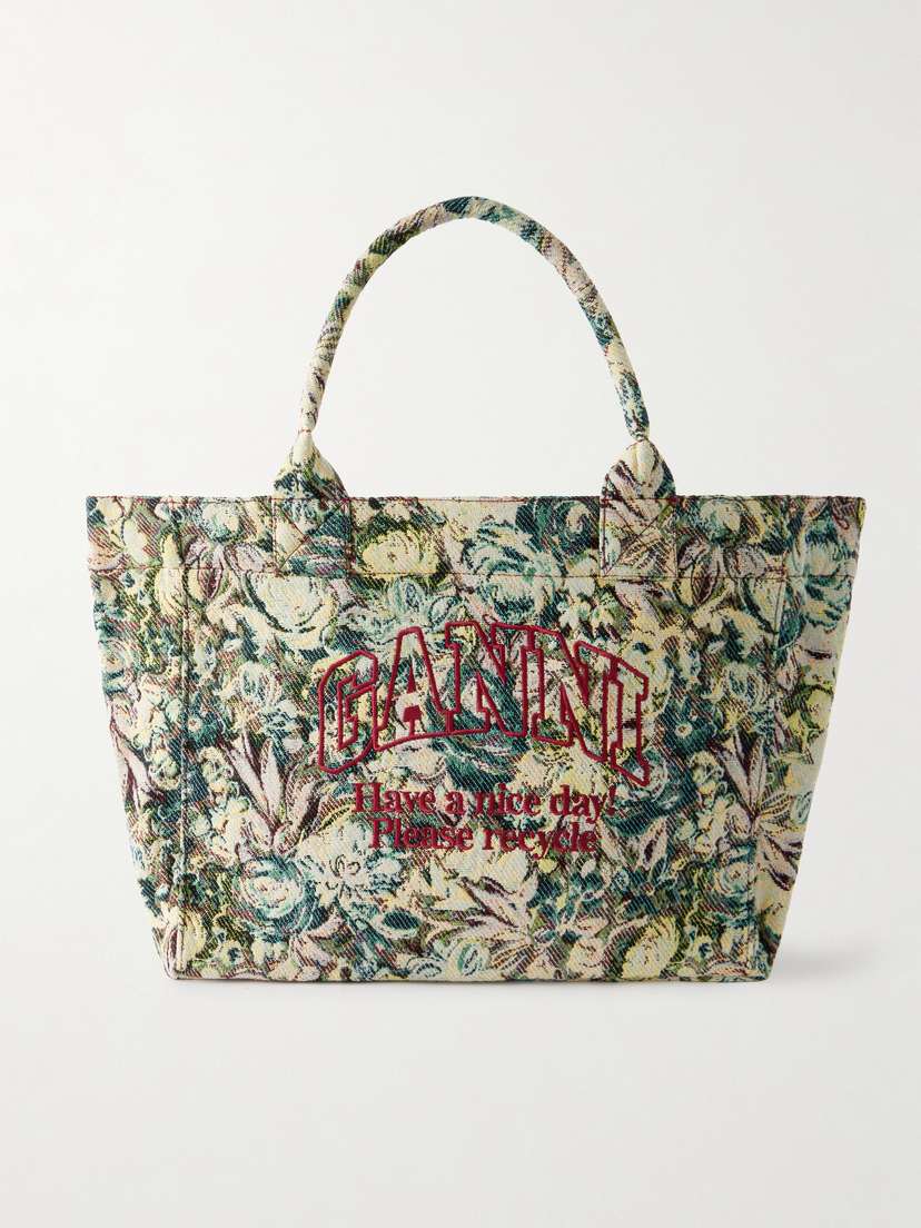 Ganni Shopper Xxl Reversible Embroidered Jacquard Tote