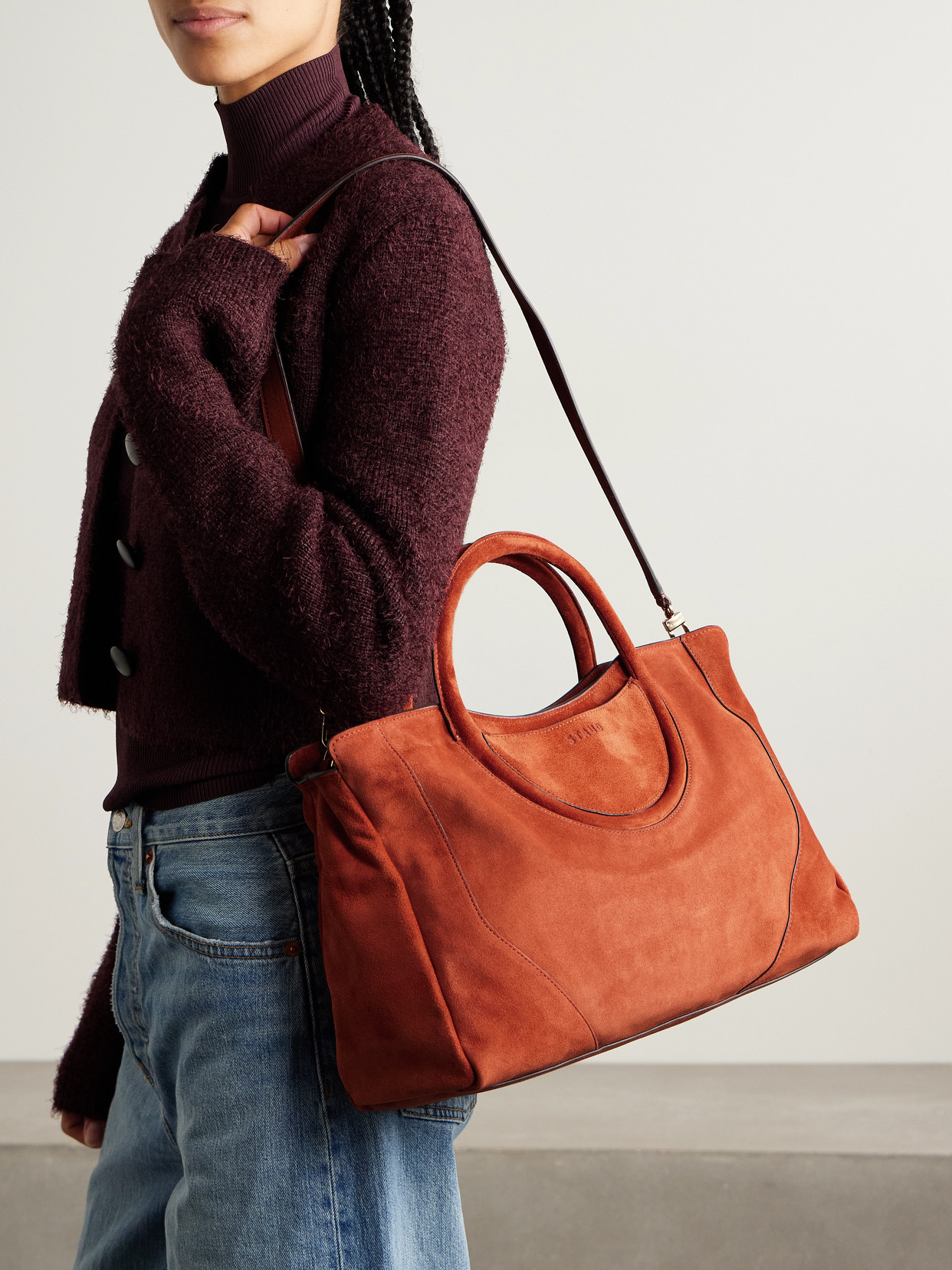 Staud Maude Suede Tote In Red