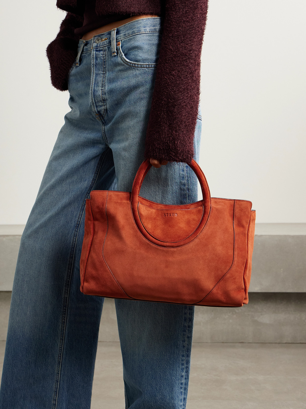 Staud Maude Suede Tote In Red