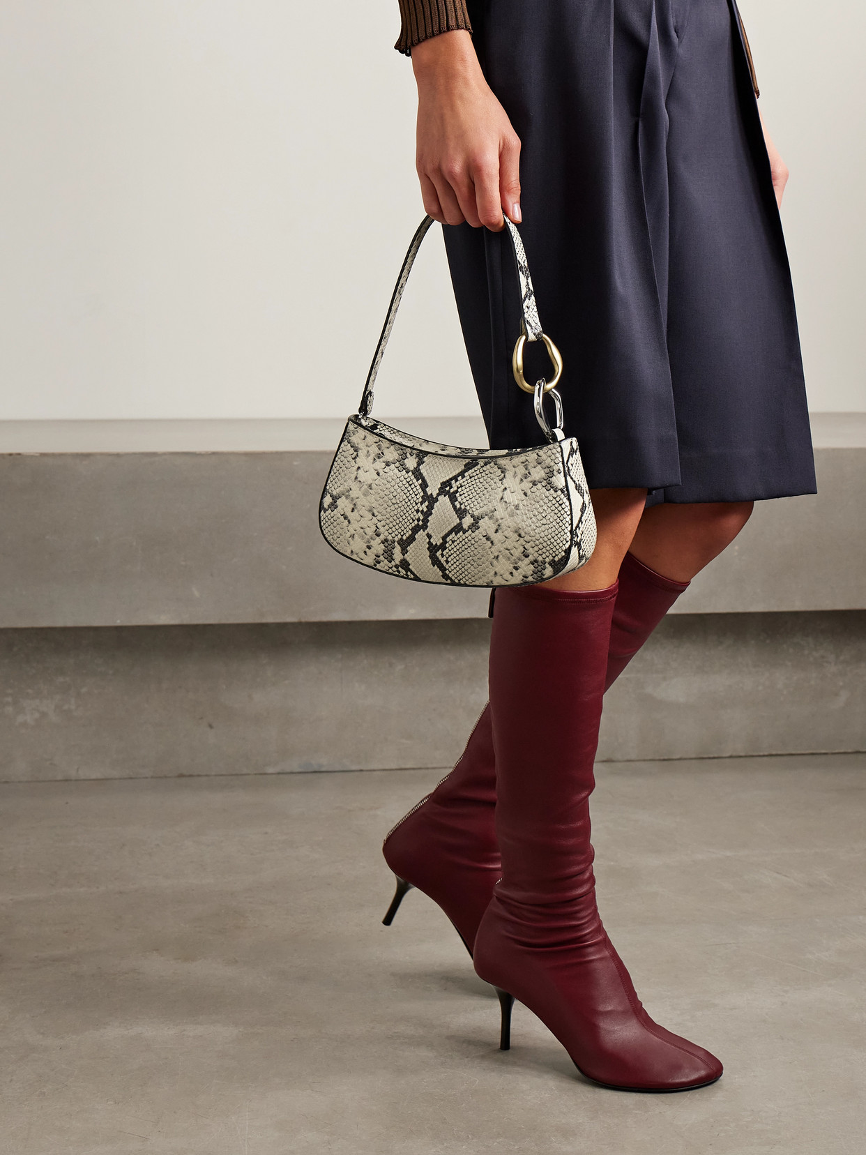 Staud Ollie Snake-effect Leather Shoulder Bag In Animal Print