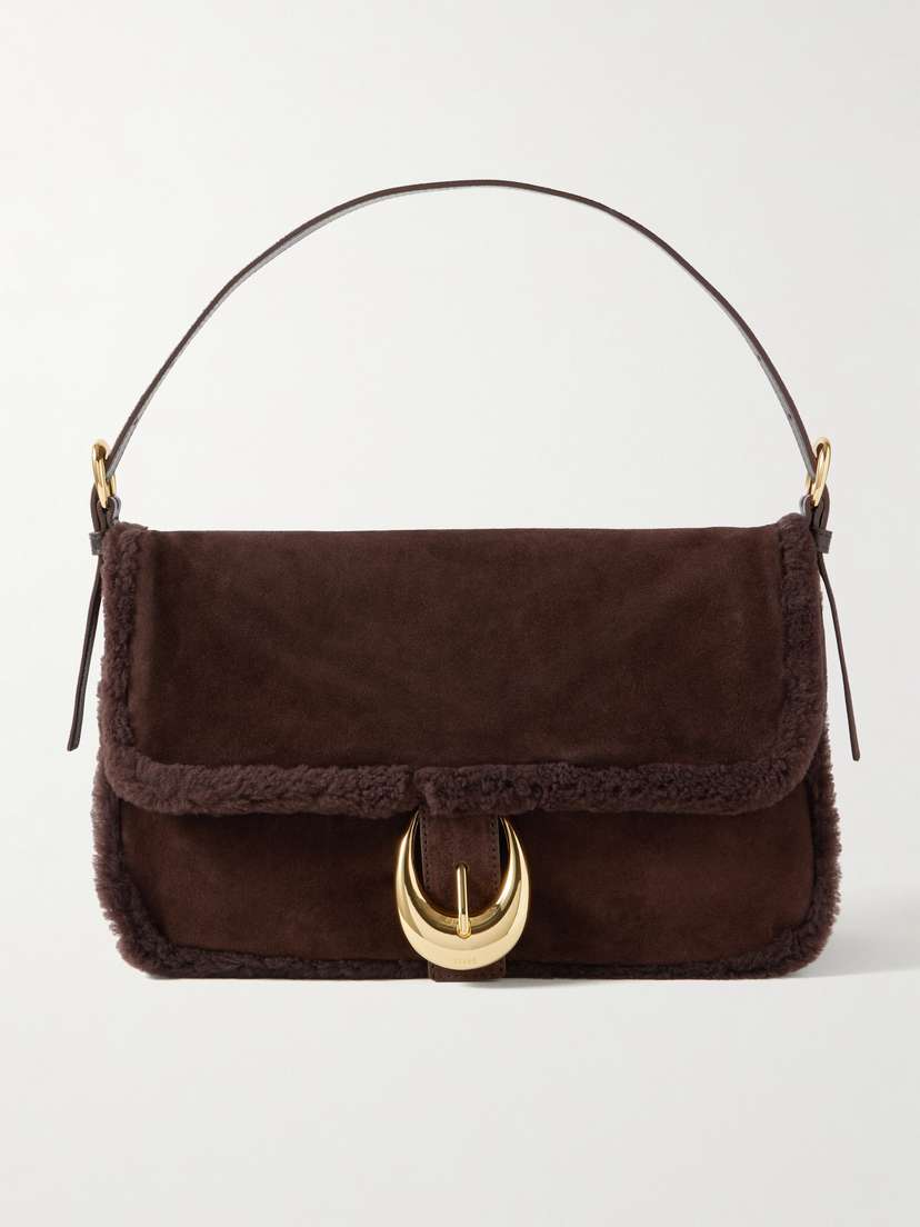 Staud Harlow Medium Buckled Shearling Shoulder Bag