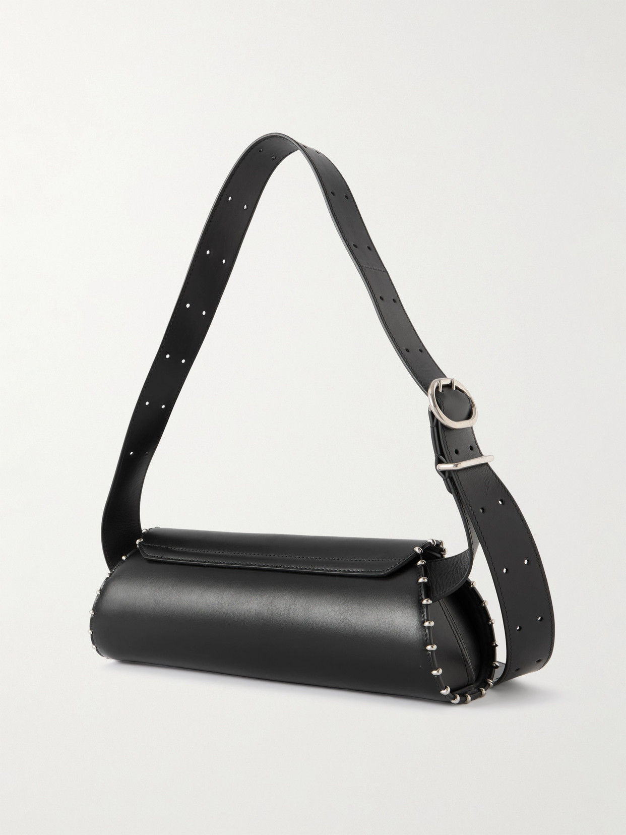 Jil Sander Cannolo Small Embellished Leather Shoulder Bag In Black